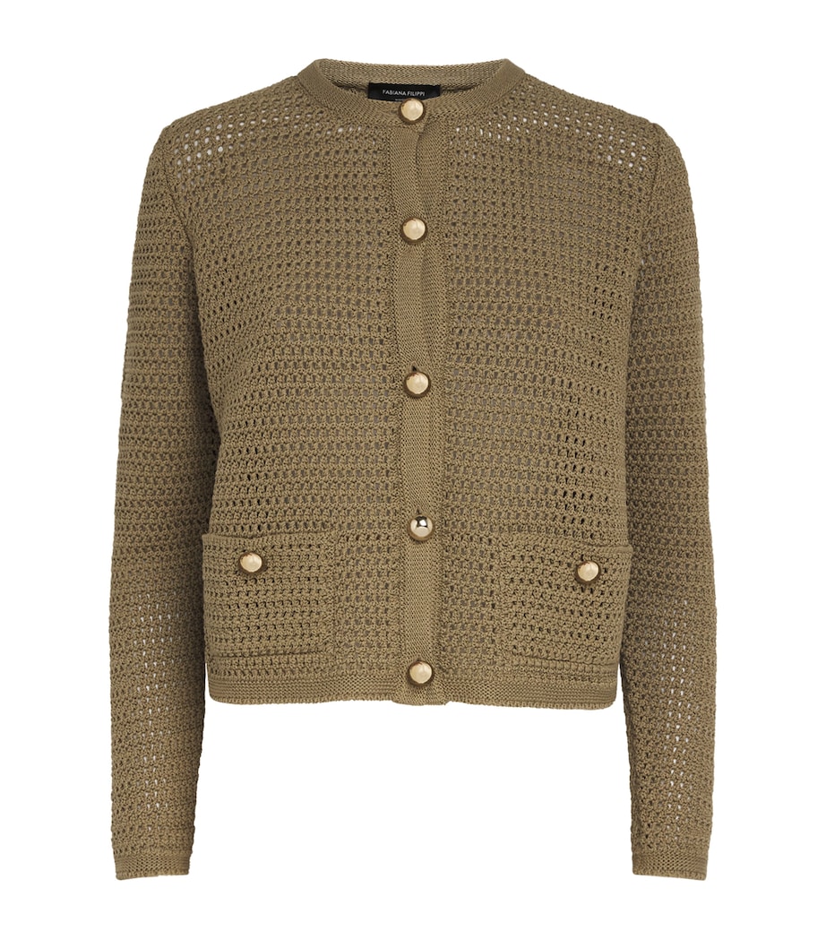 Fabiana Filippi Womens Cotton Open-Knit Cardigan Kaki Image 1