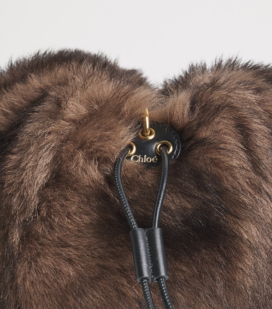 Chloé Shearling Plissé Shoulder Bag Kohl Brow Image 5