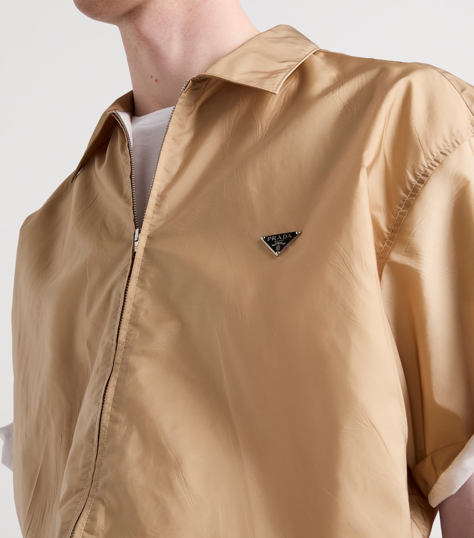 Prada Mens Re-Nylon Zip-up Short-Sleeve Shirt Brown Image 4