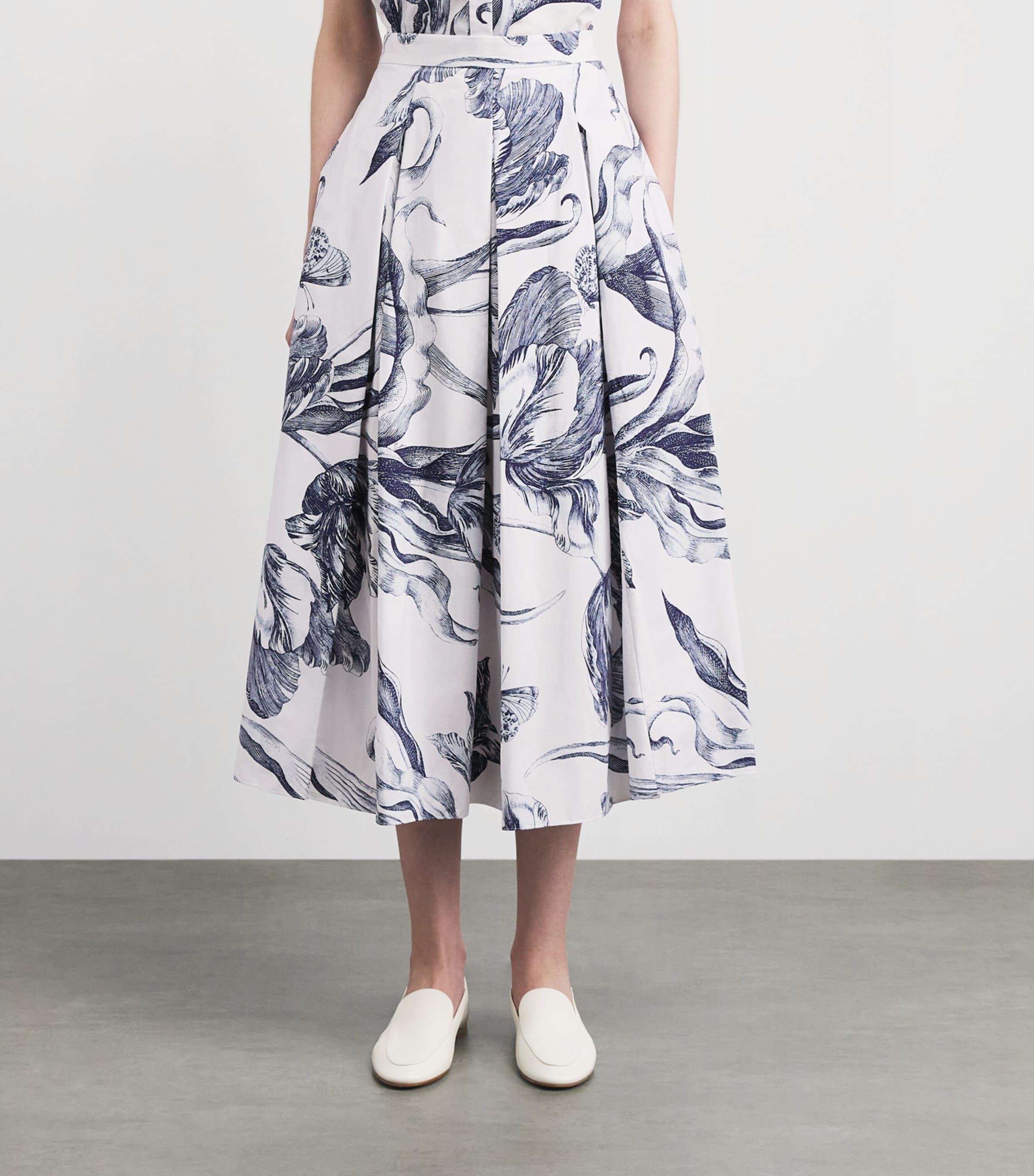 Erdem Womens Cotton Floral Pleated Midi Skirt Btnical Engrve Ivry Image 4