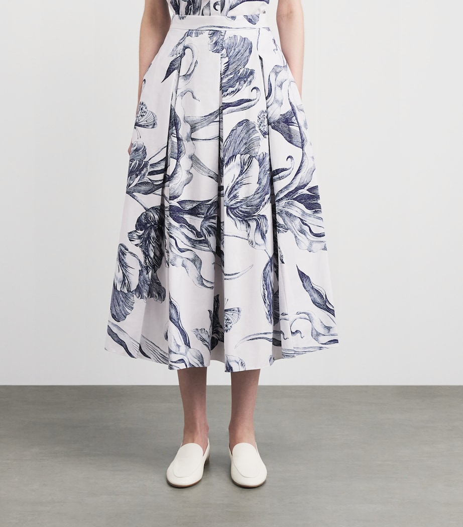 Erdem Womens Cotton Floral Pleated Midi Skirt Btnical Engrve Ivry Image 4
