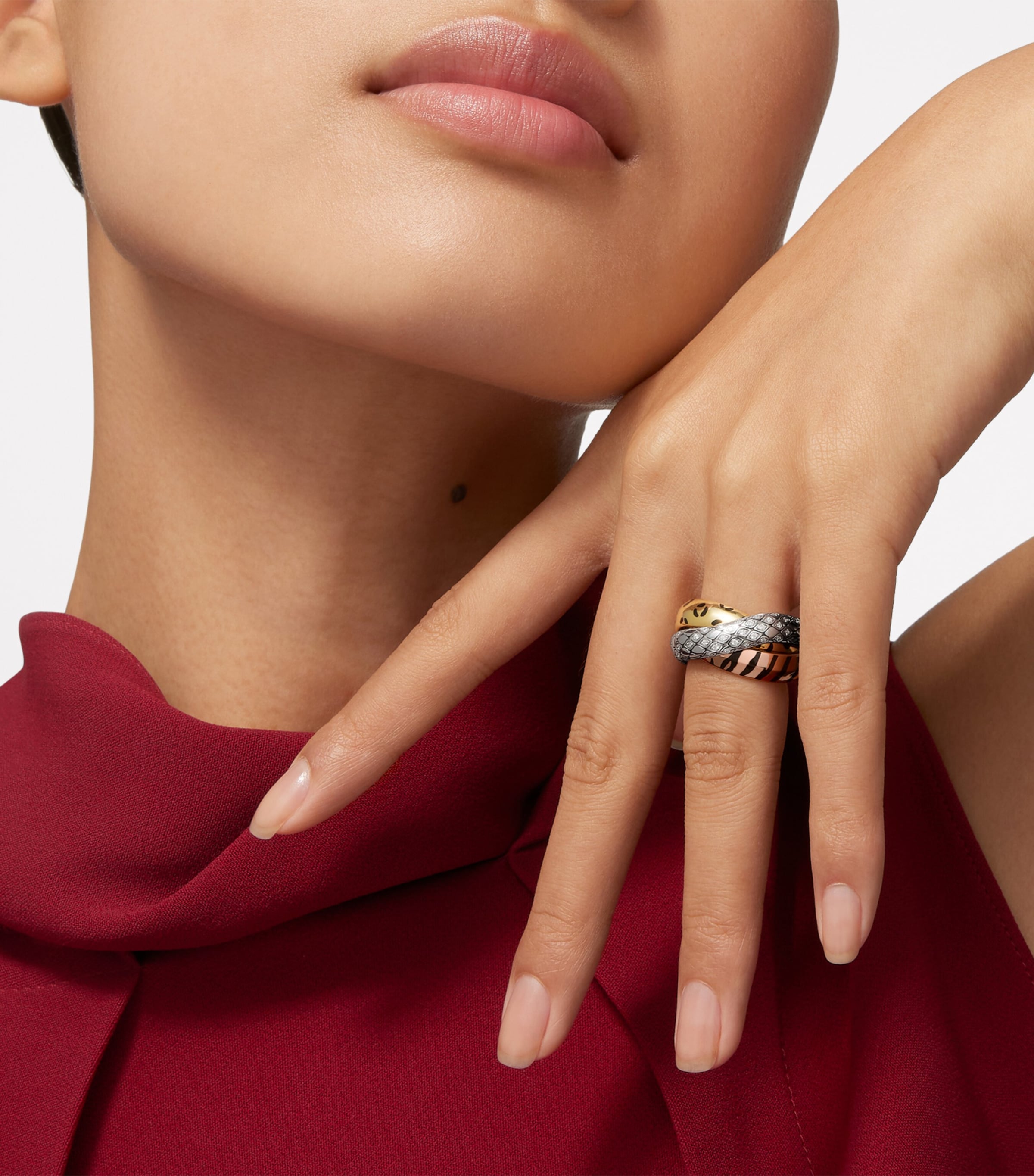 Lacquered Gold and Semi-Pavéd Diamond Trinity Ring MULTI Image 4