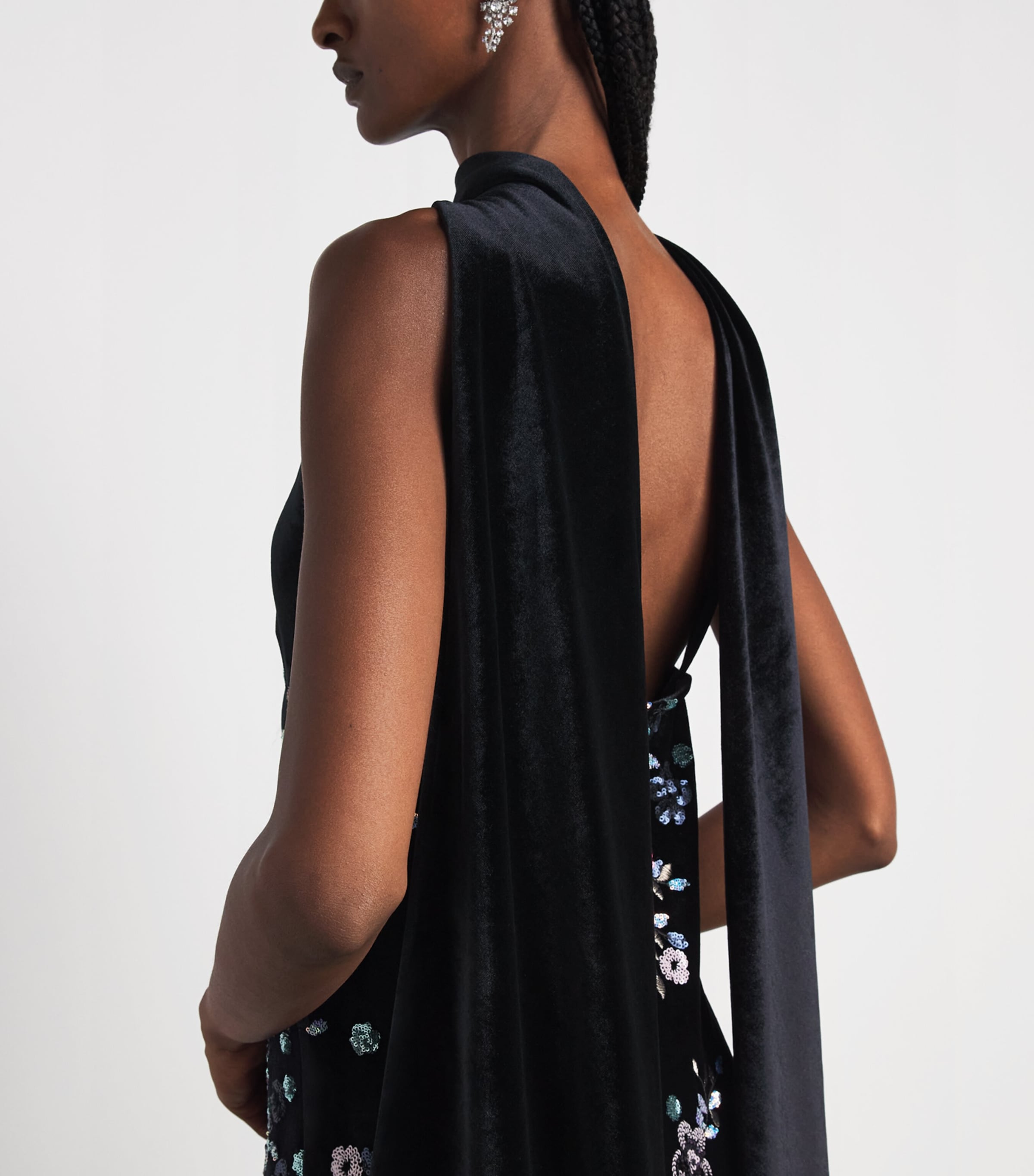 Talbot Runhof Womens Velvet Floral Sequin Gown Black Image 3