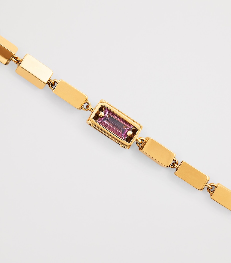 Yellow Gold and Rainbow Sapphire Block-Chain Bracelet 18K YG/PS Image 3