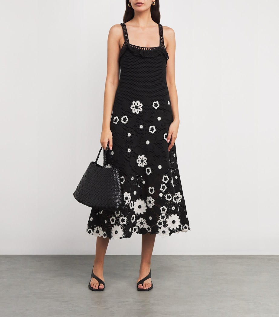 Cotton Crochet Midi Dress BLACK / WHITE Image 2