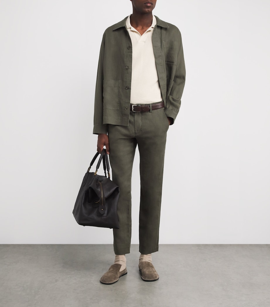Linen Theo Slim Trousers CROC GREEN 374 Image 2