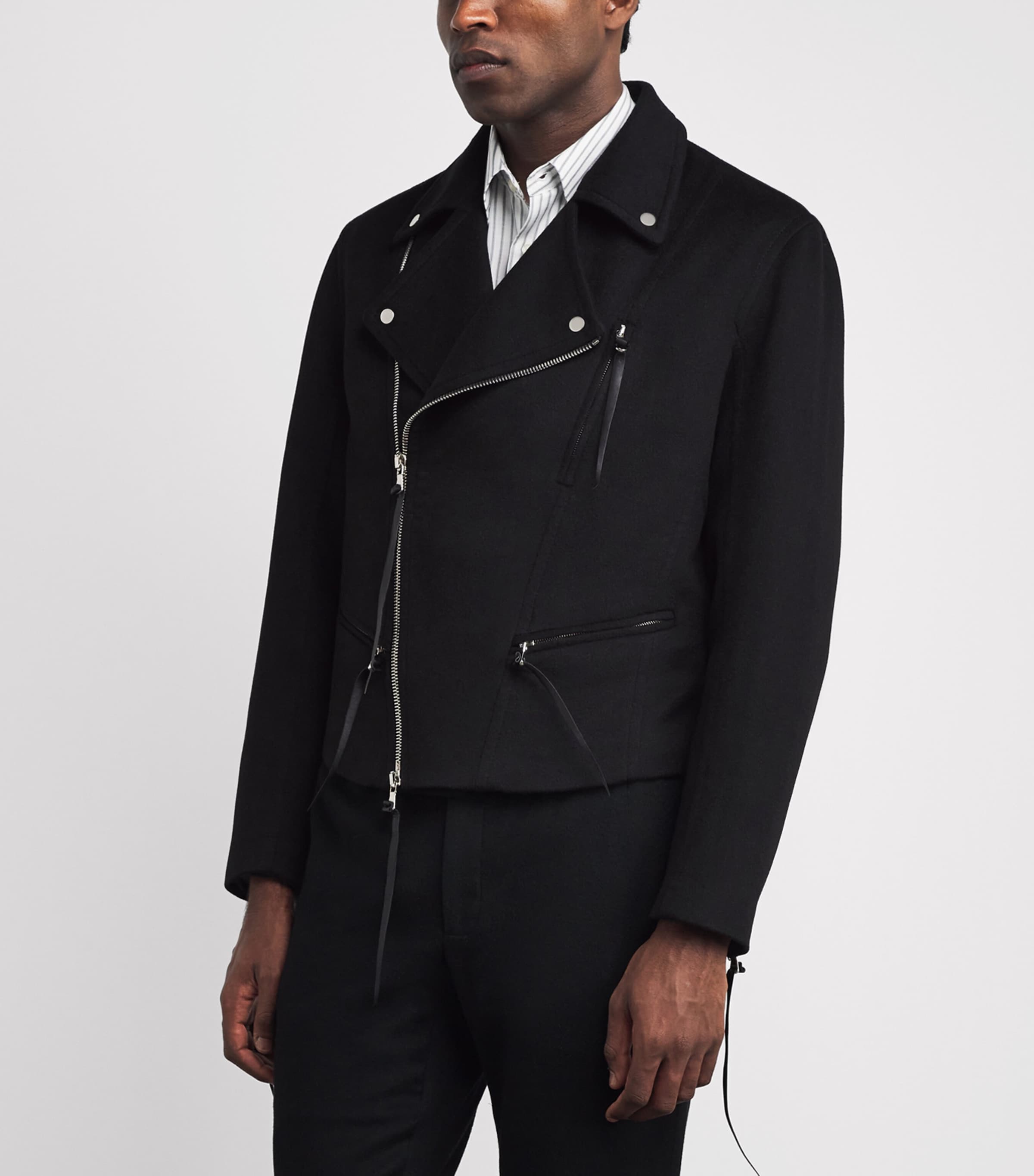 Alan Scott Mens Cashmere-Blend Biker Jacket Black Image 4