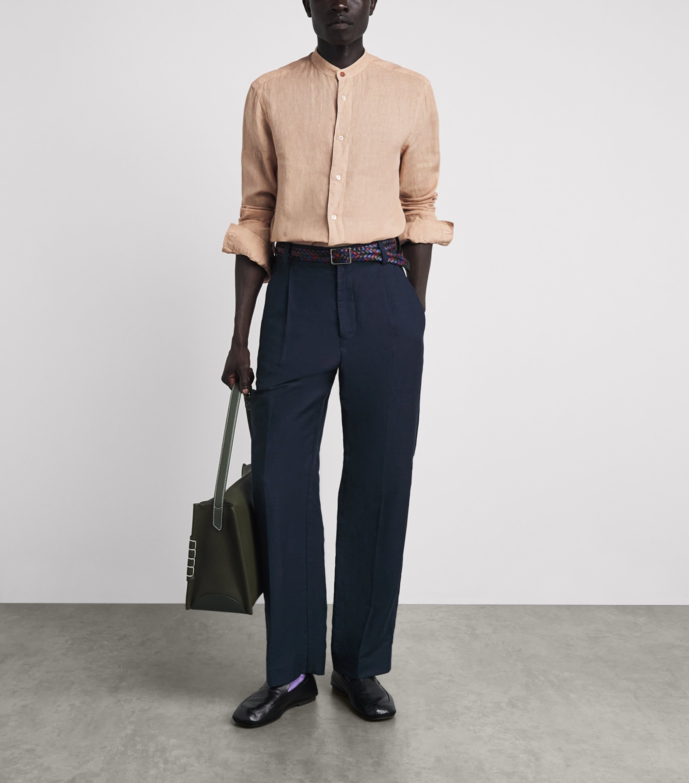 Paul Smith Mens Linen Stand-Collar Shirt Image 2