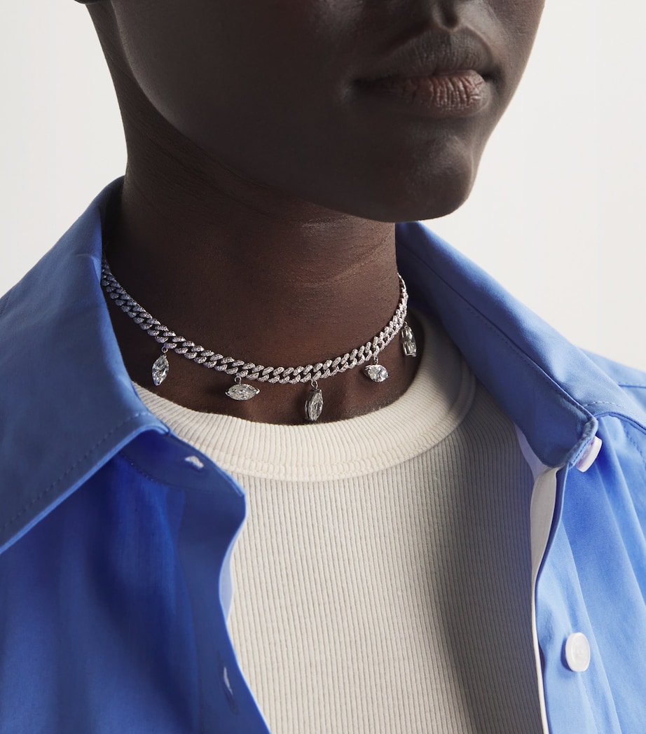 White Gold and Marquise Diamond Pavé Link Choker Necklace WHITE GOLD Image 2