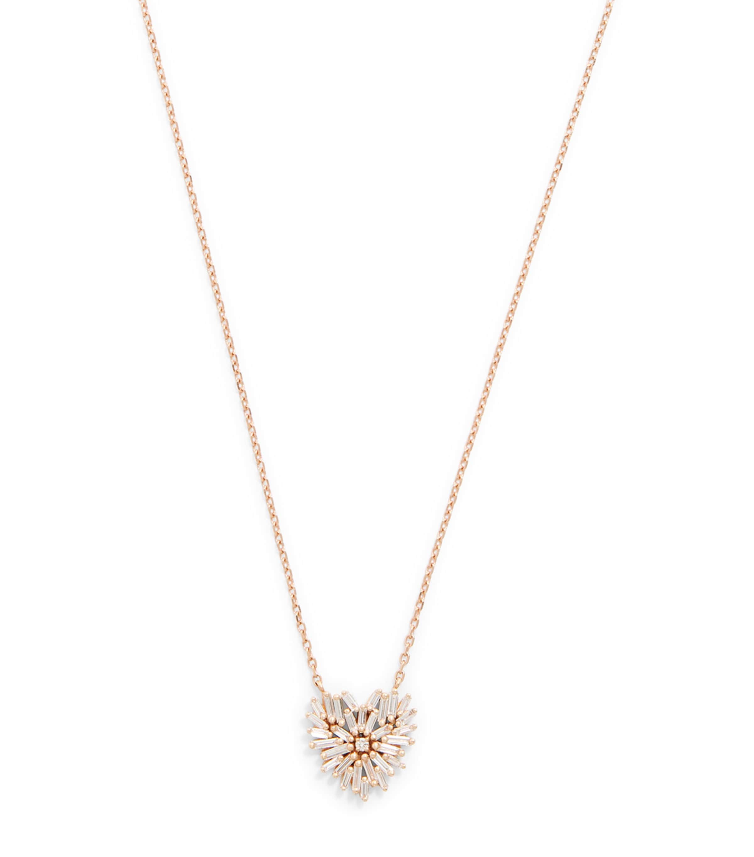 Suzanne Kalan Small Rose Gold And Diamond Classic Heart Necklace In Gold