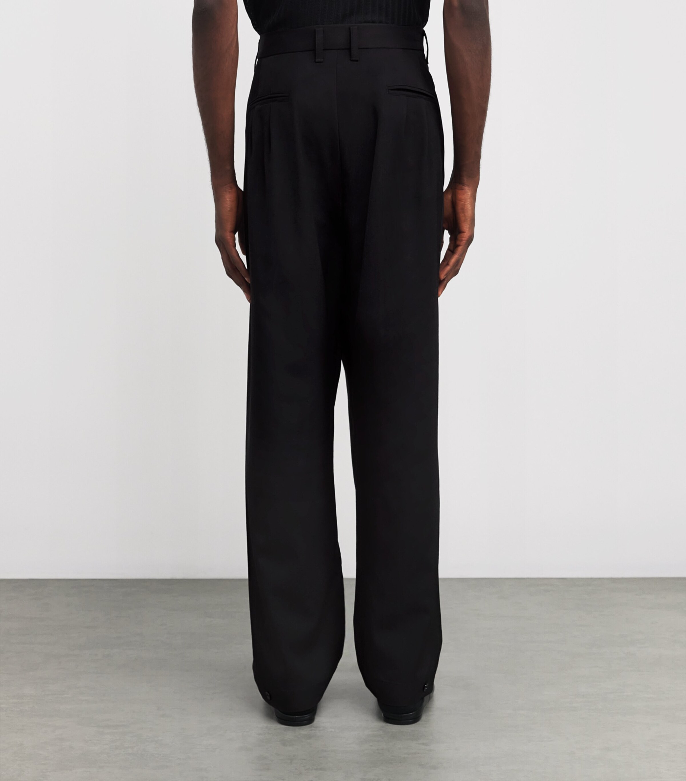 Wool-Blend Drawstring Pleated Trousers BK999/BLACK Image 4