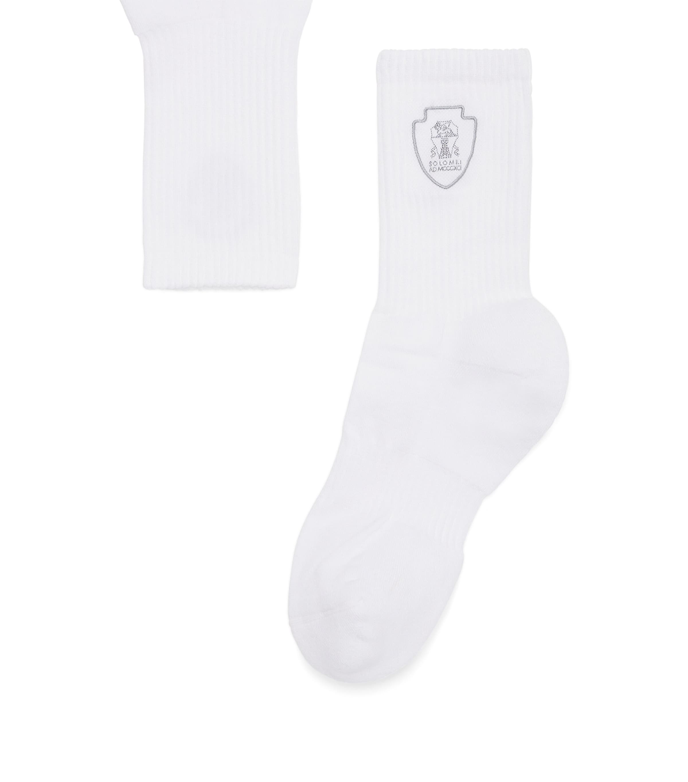 Brunello Cucinelli Techno Cotton Logo Socks In White