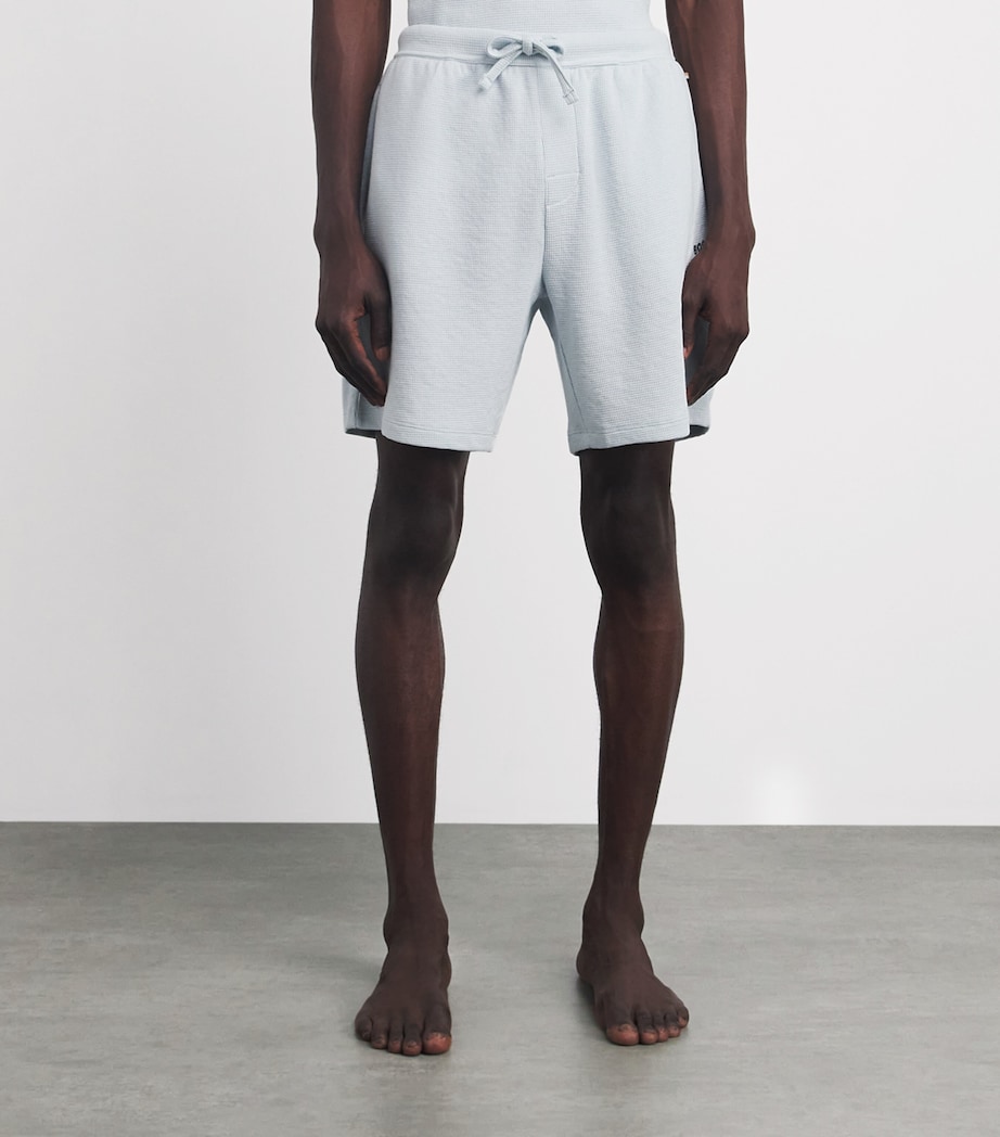 BOSS Mens Waffle-Knit Logo Shorts Open Blue Image 4