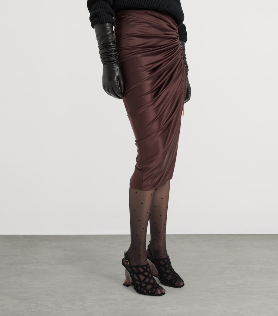 Balmain Womens Jersey Ruched Midi Skirt Brown Marron Image 4