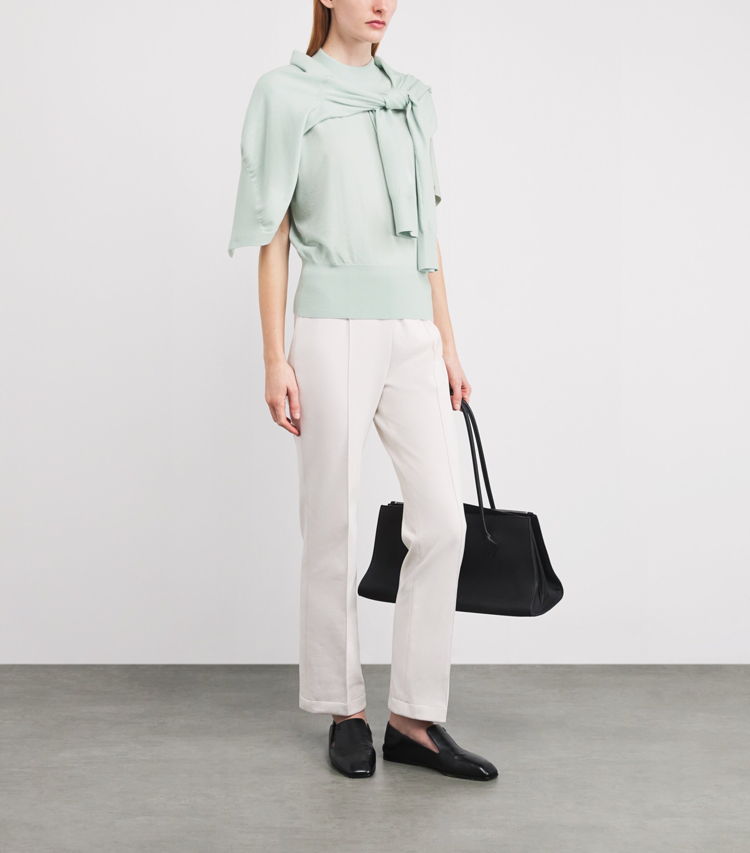Agnona Womens Cashmere Short-Sleeve Sweater Light Green Image 2
