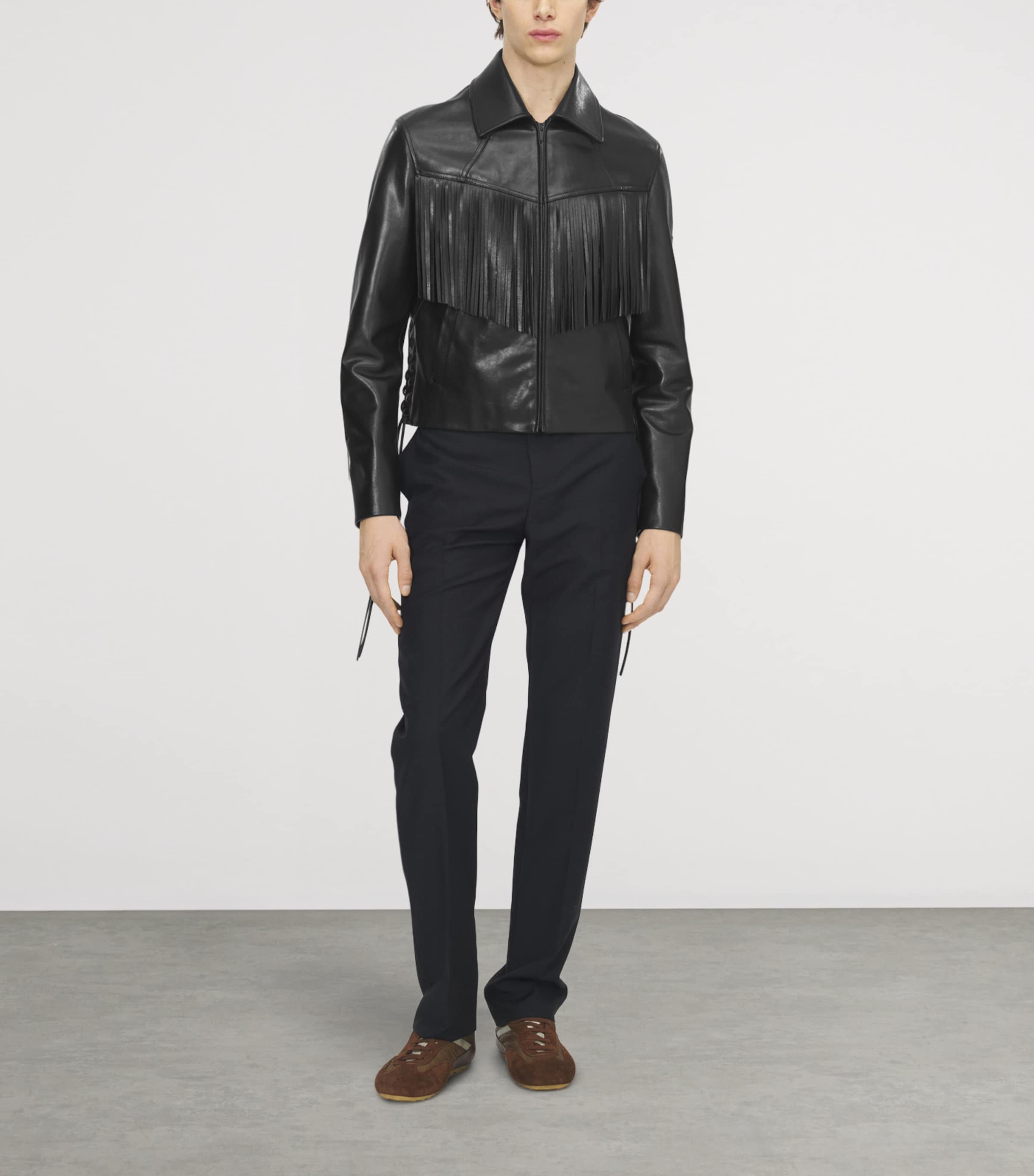 McQueen Mens Leather Fringed Jacket Image 2