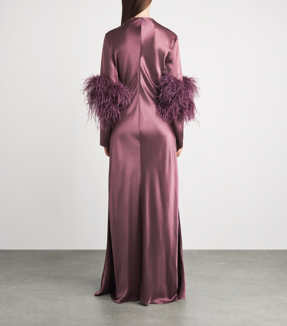 LAPOINTE Womens Satin Feather-Trimmed Gown Dark Mauve Image 4