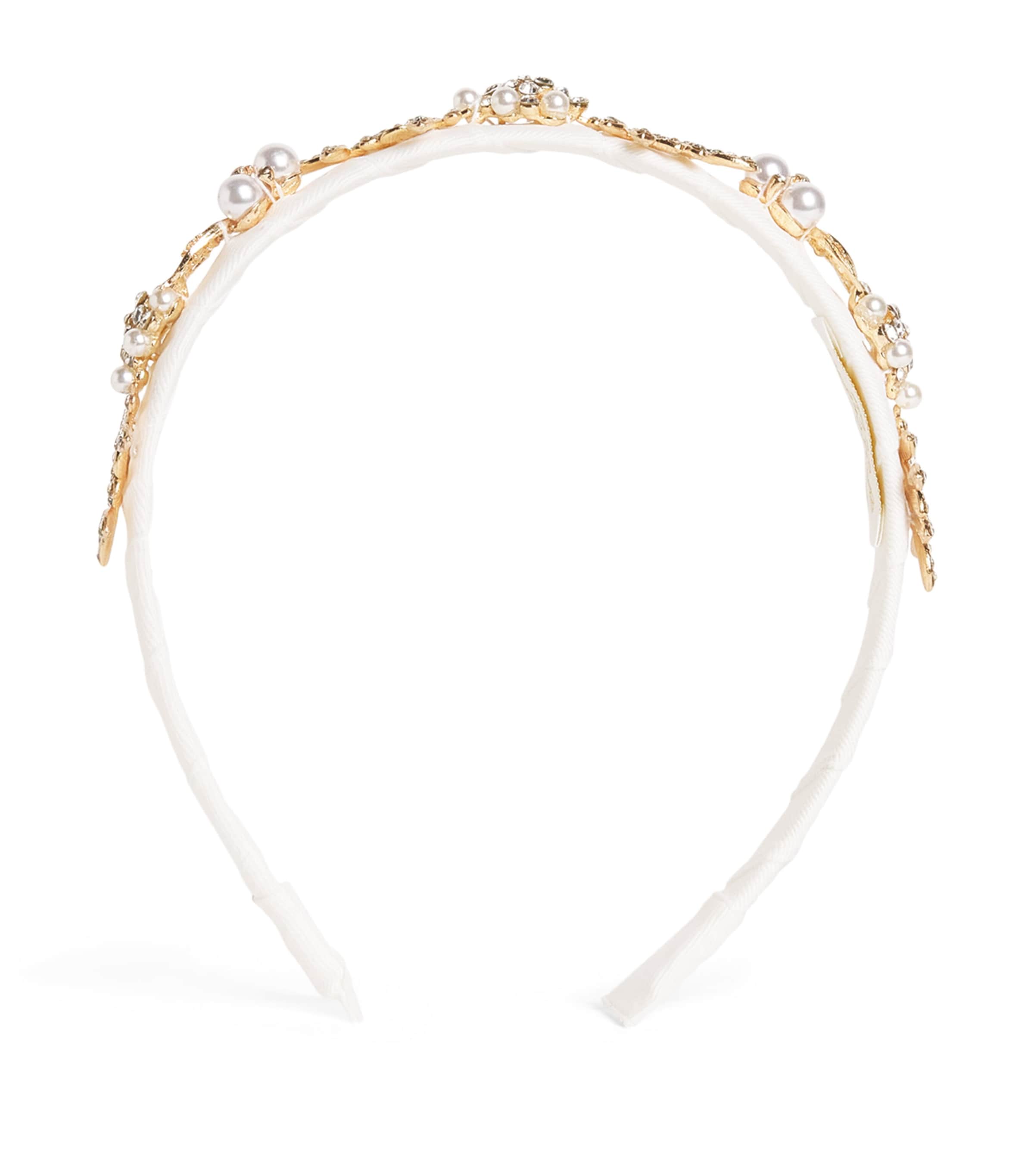 David Charles Diamanté And Faux Pearl-embellished Headband In Gold