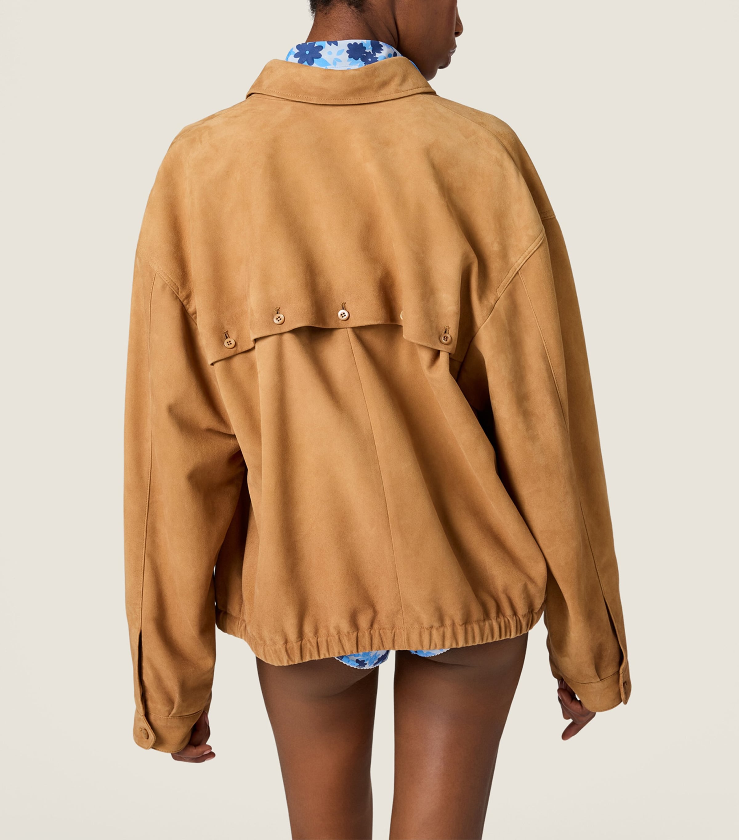 Miu Miu Womens Waxed Suede Jacket Neutral Image 3