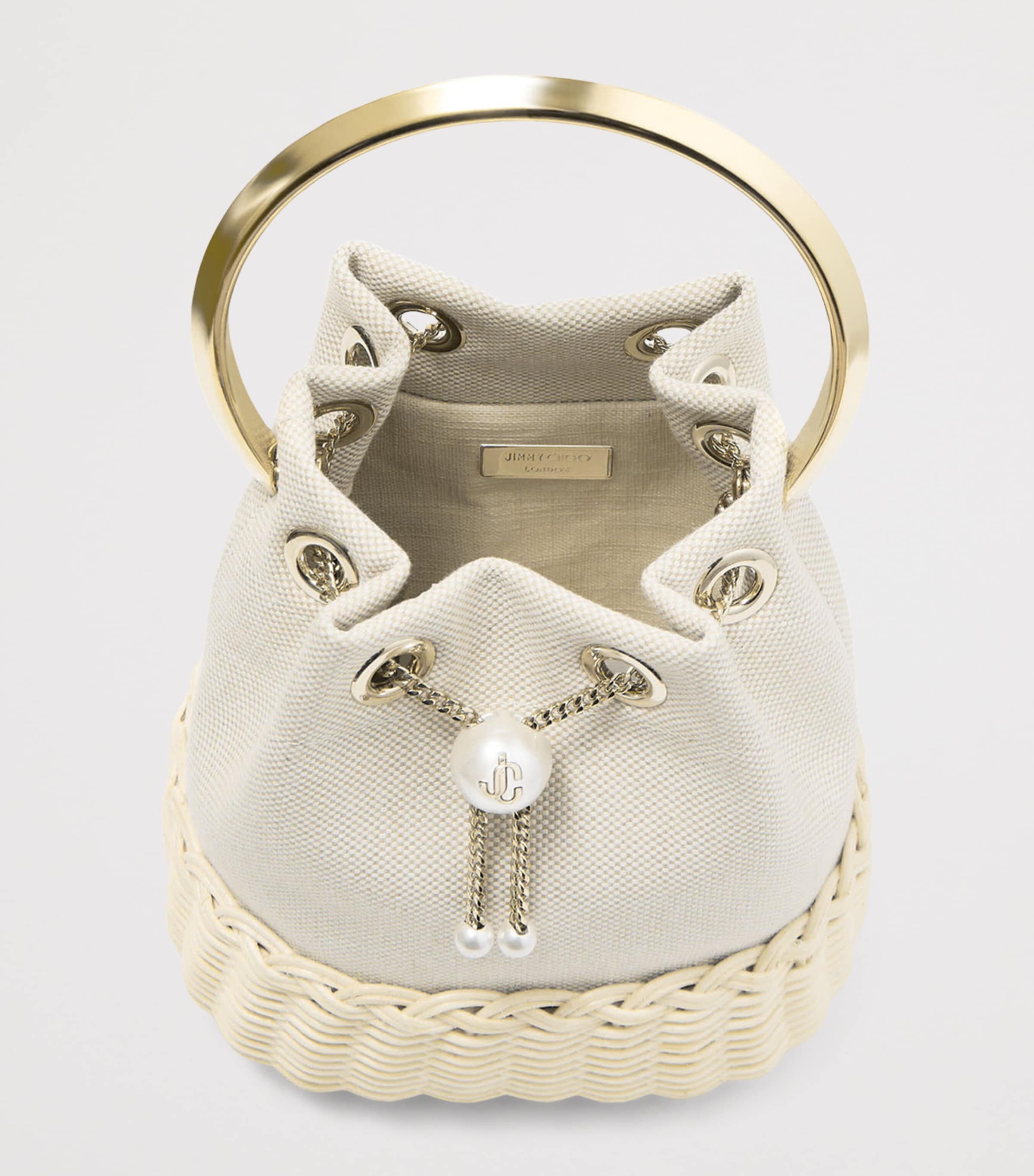 Jimmy Choo Bon Bon Canvas and Raffia Top-Handle Bag Almond Mix/natural/l Image 4