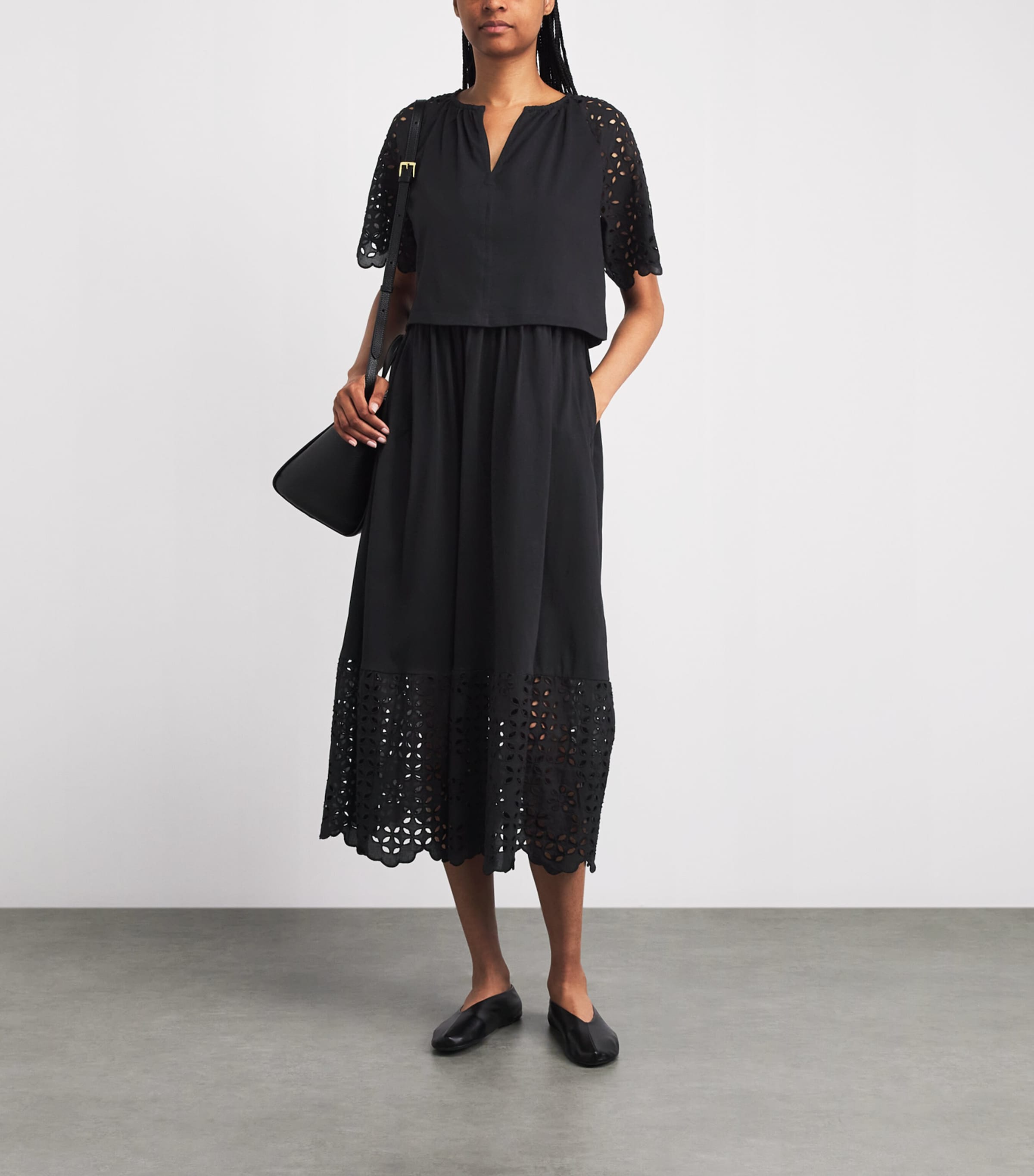 ME+EM Womens Broderie Anglaise 2-in-1 Maxi Dress Black Image 2