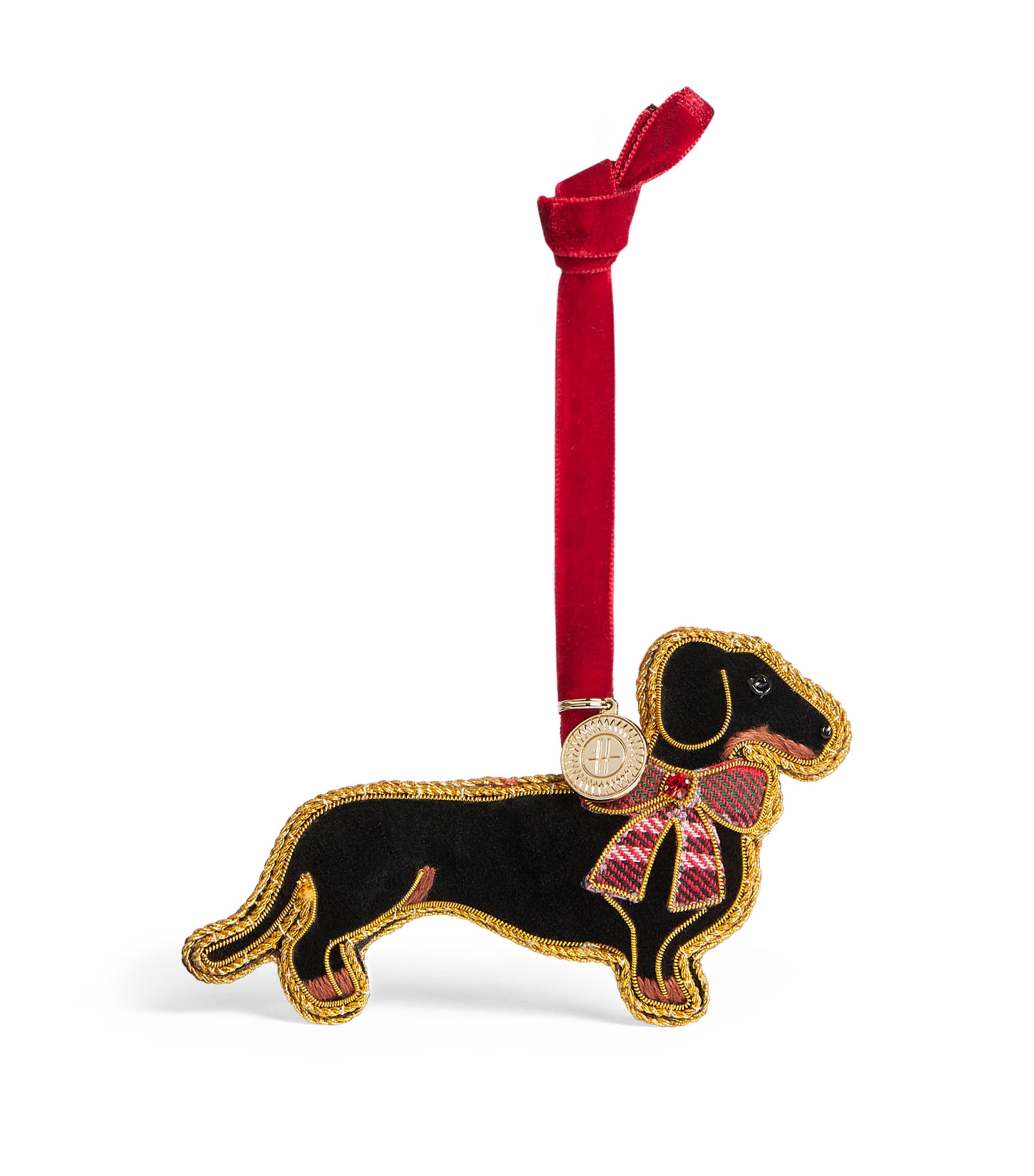 Harrods Cotton Velvet Dachshund Tree Decoration Image 1