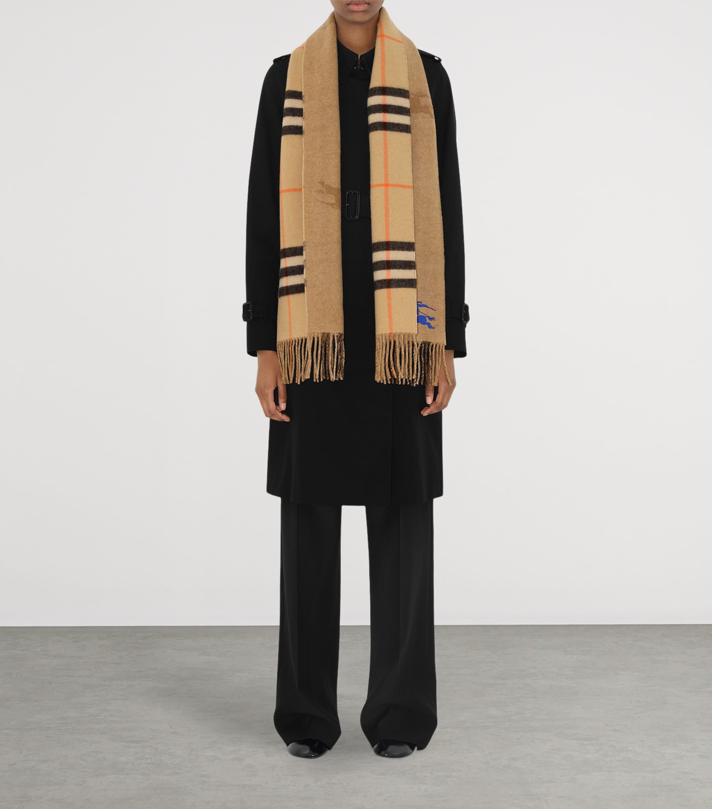 Cashmere Reversible Check EKD Scarf SAND Image 3