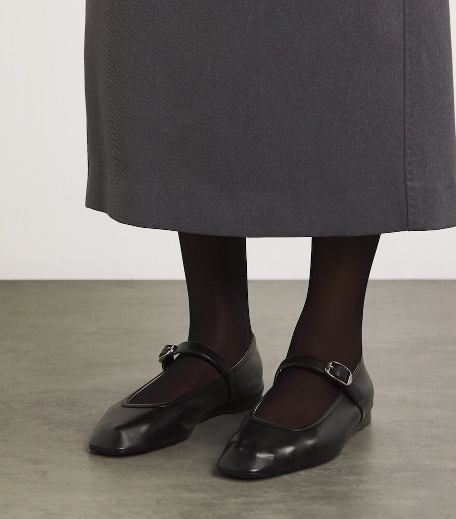 Leather Mary Jane Ballet Flats BLACK Image 2