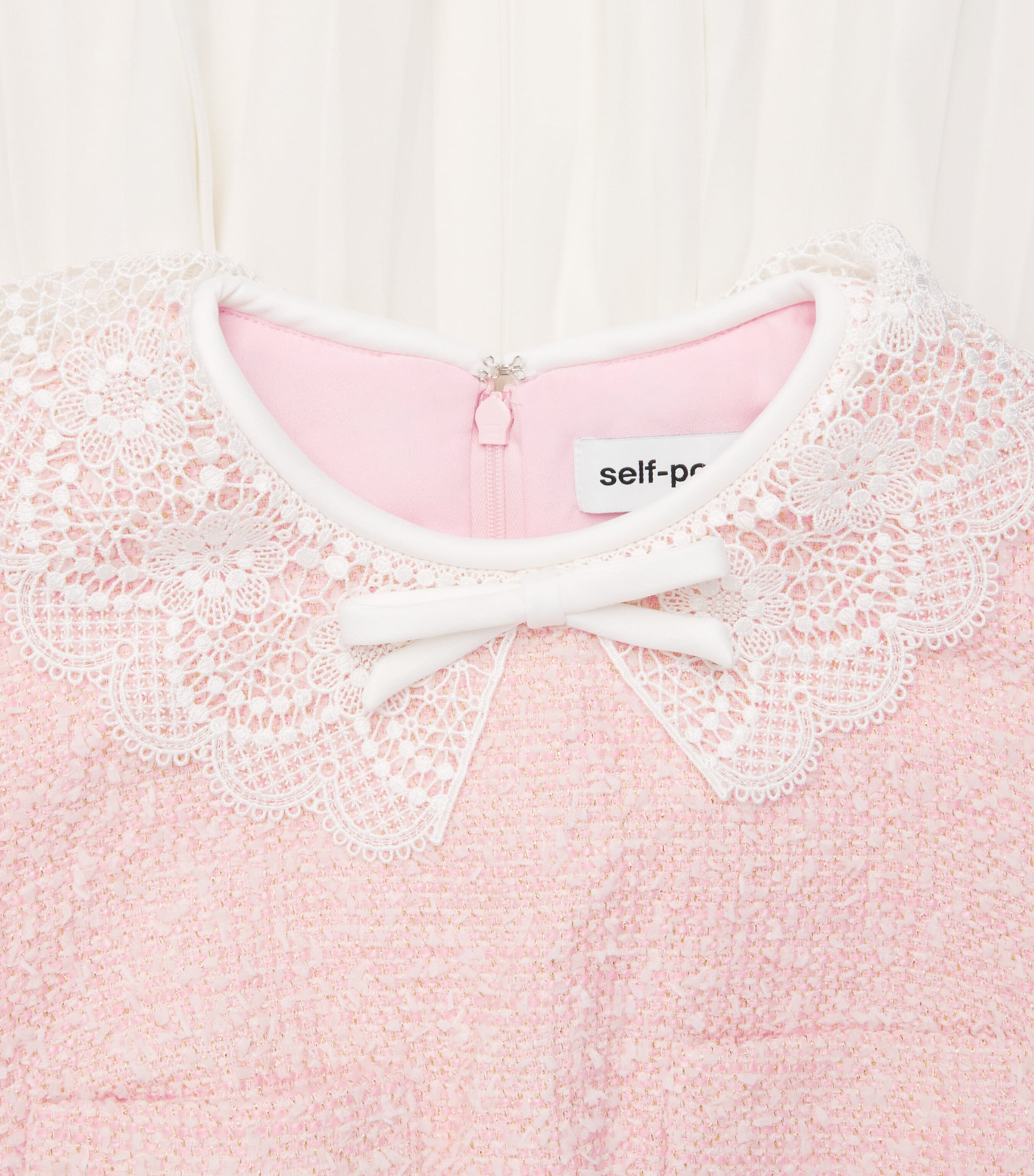 Self-Portrait Womens Bouclé Lace-Collar Midi Dress Pink Image 6