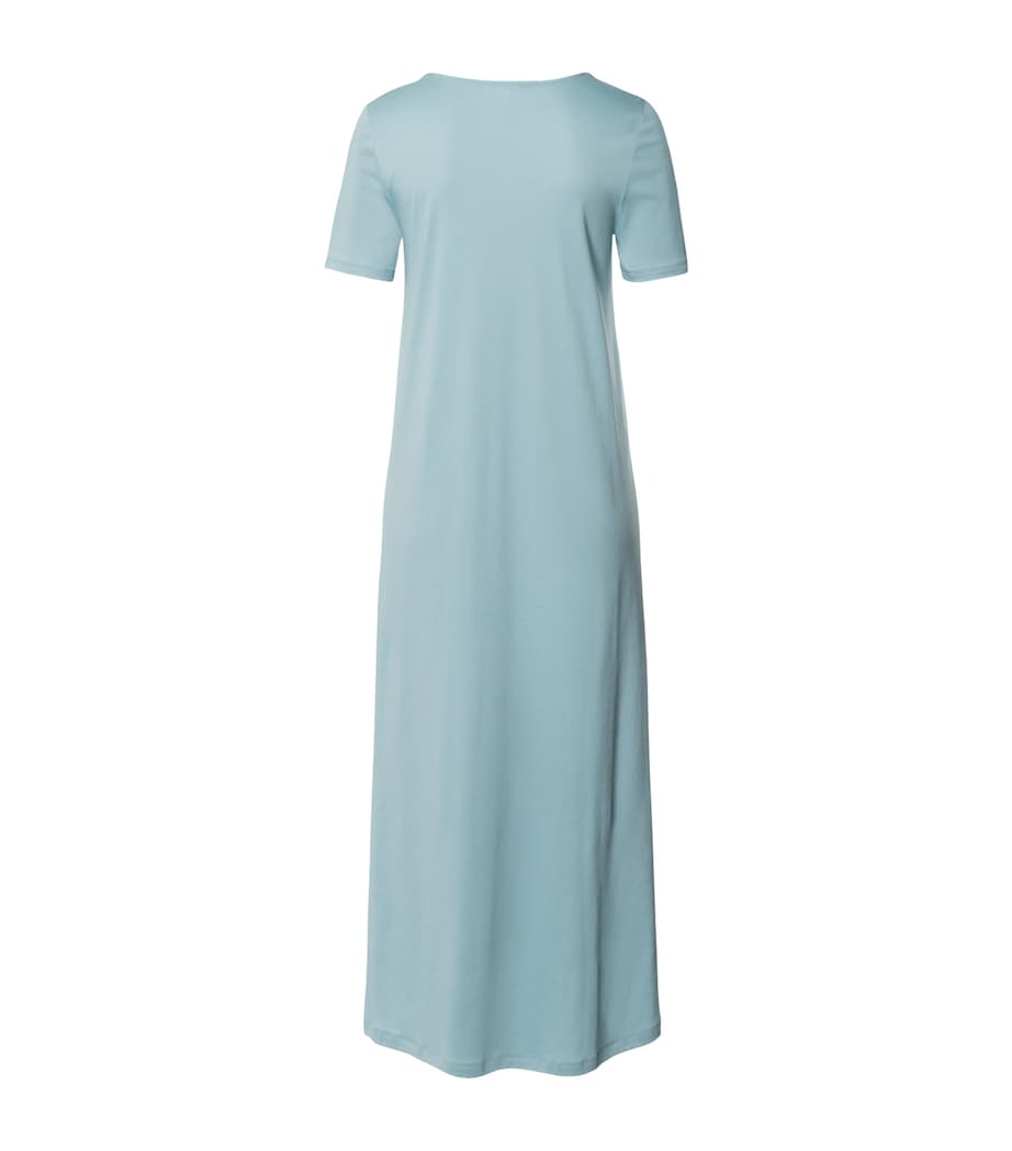 Hanro Womens Cotton Lace-Trim Moments Nightdress Tourmaline Blue Image 2