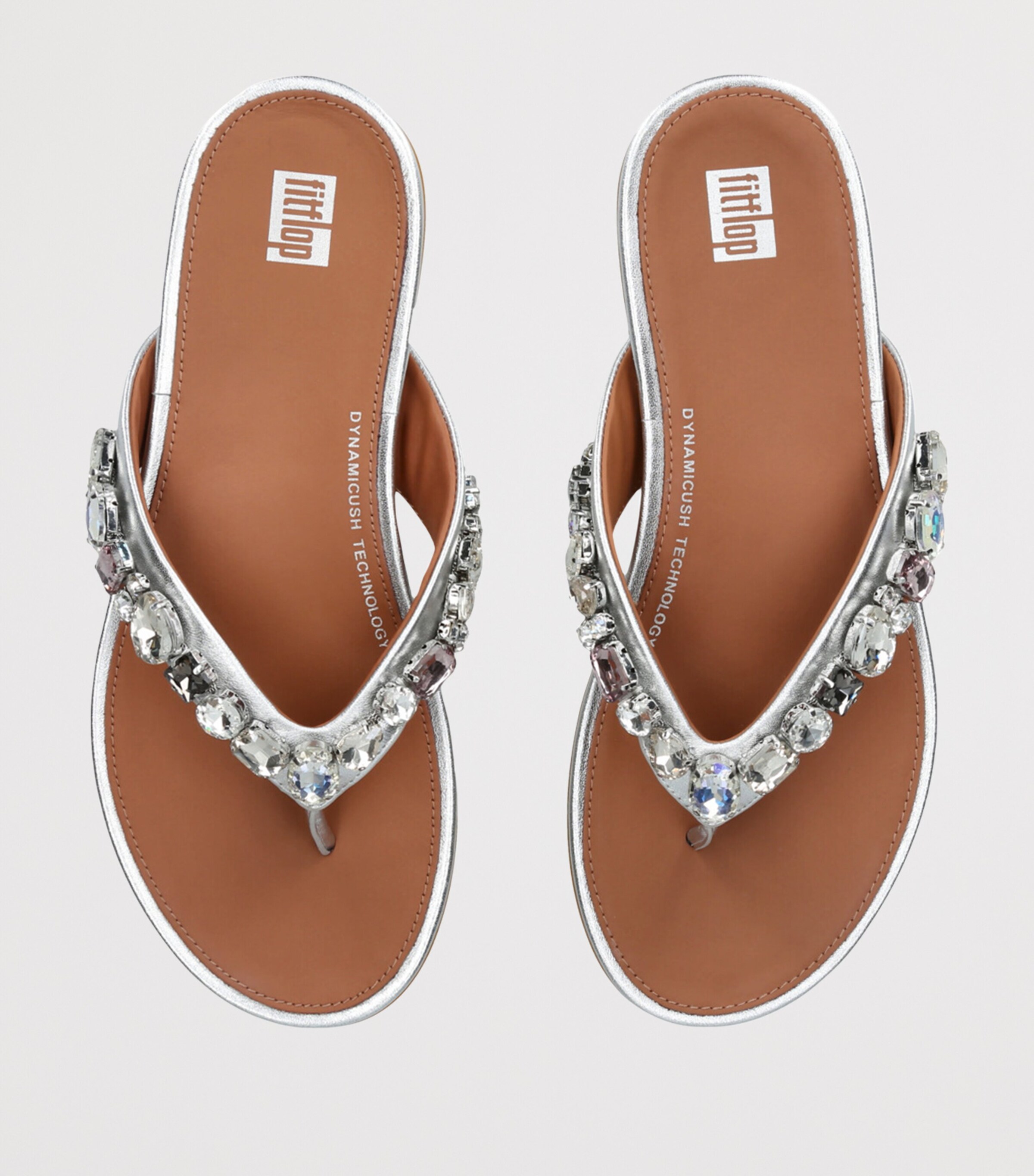 FitFlop Leather Embellished Gracie Flip Flops Silver Image 4