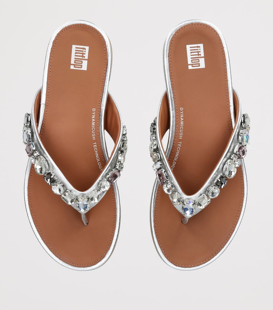 FitFlop Leather Embellished Gracie Flip Flops Silver Image 4