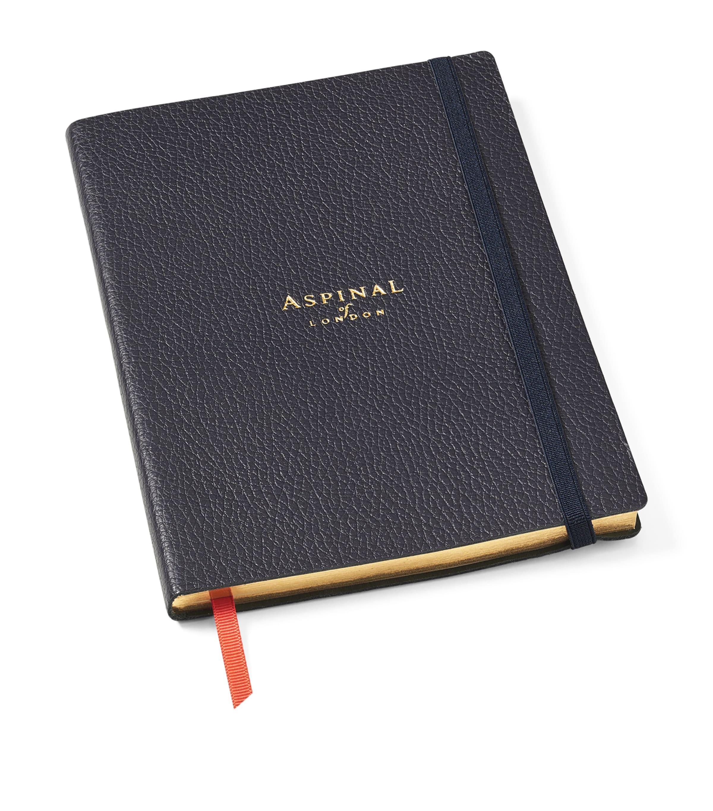 Aspinal Of London Grained Leather Bound A5 Notebook In Blue