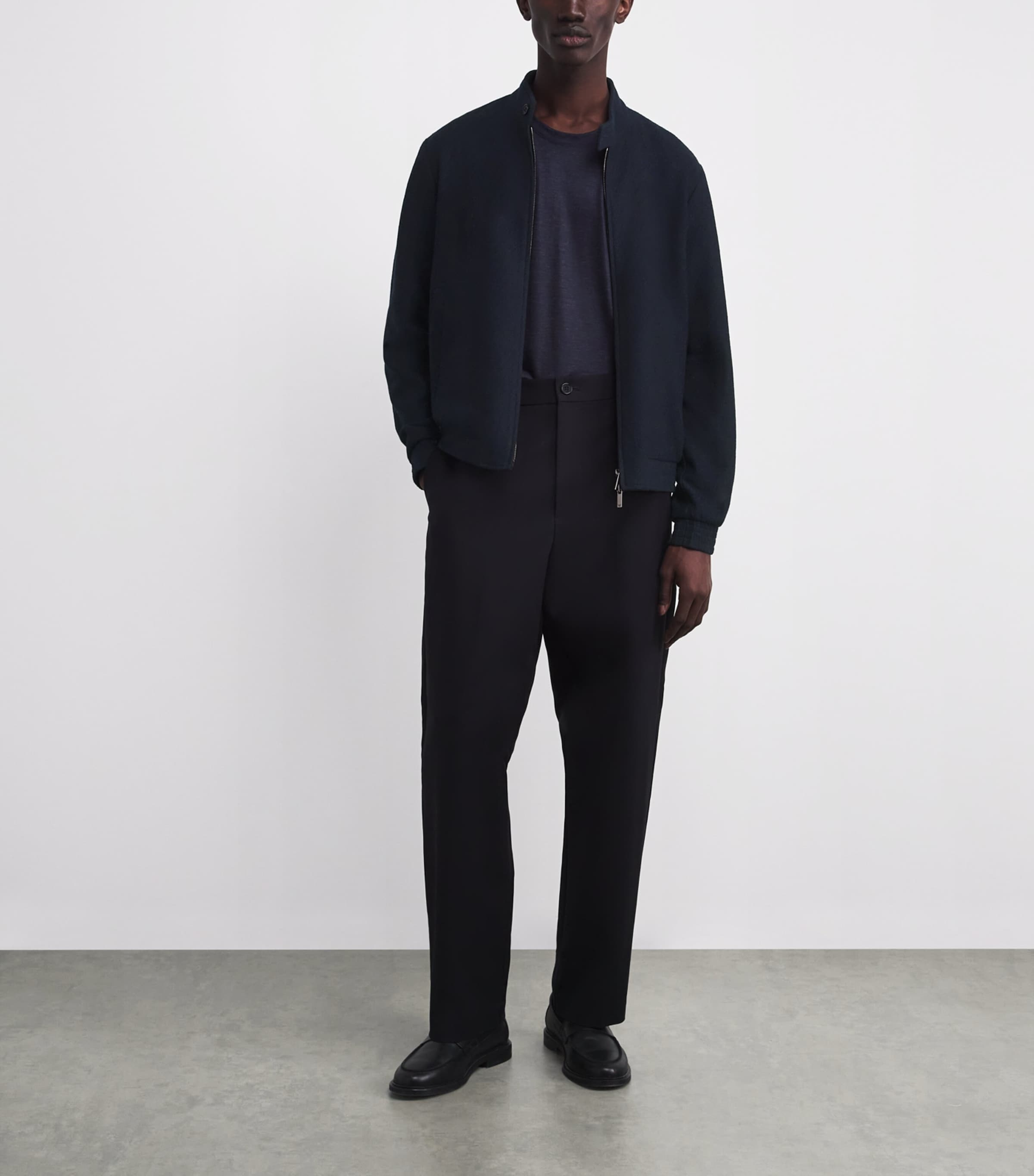 Emporio Armani Blue Wool-Blend Bouclé Jersey Icon Blouson jacket