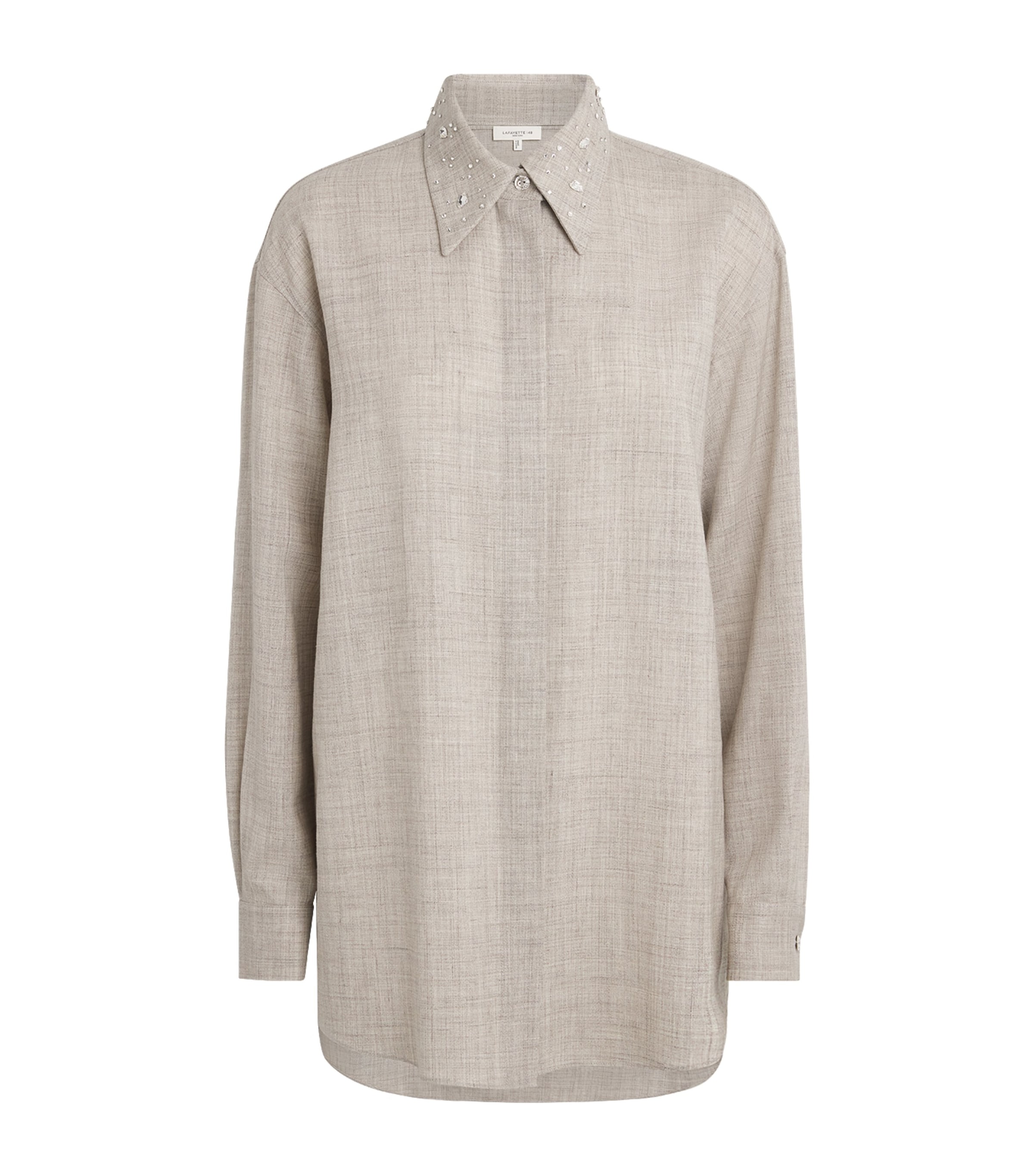 Wool-Silk-Linen Embellished Shirt TAUPE MULTI Image 1