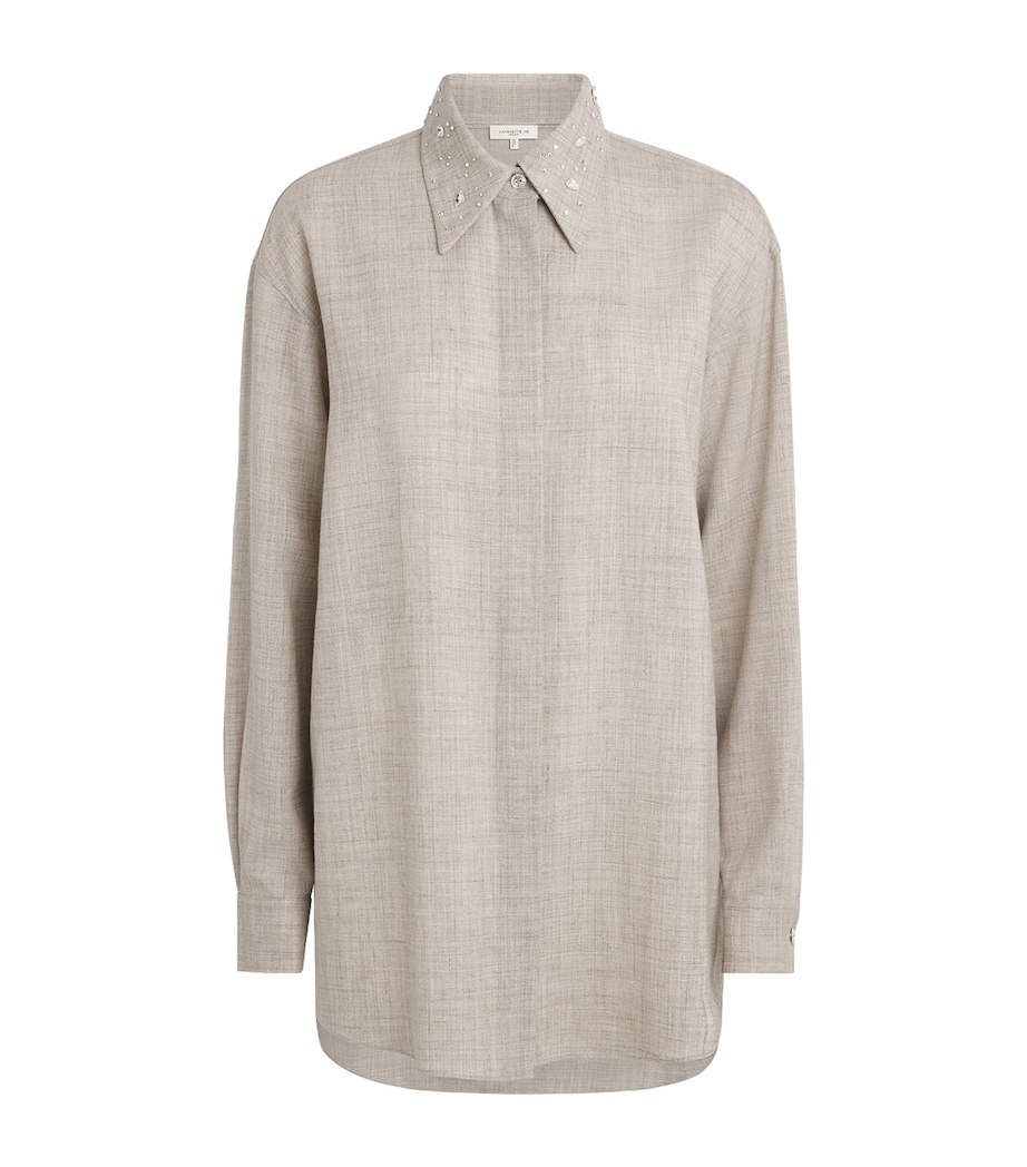 Wool-Silk-Linen Embellished Shirt TAUPE MULTI Image 1