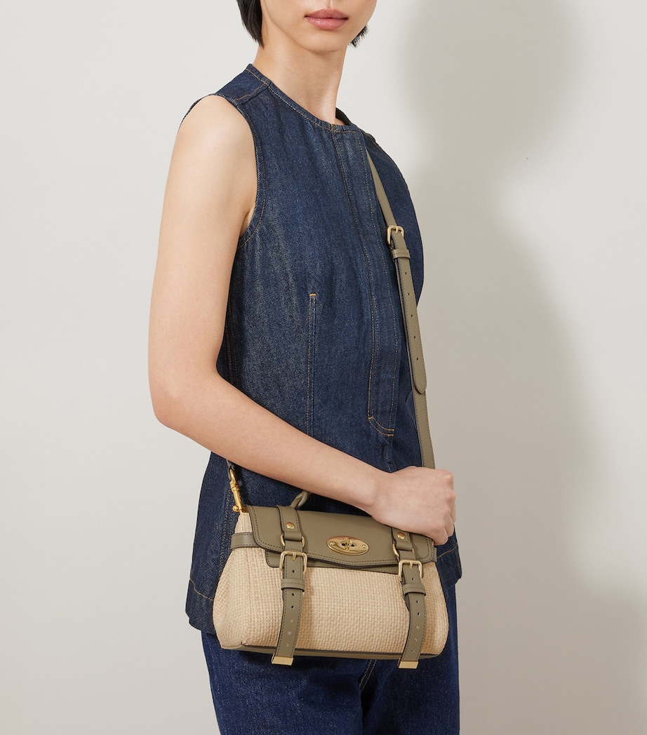 Mulberry Mini Raffia and Leather Alexa Satchel Linen Green Natural Image 6