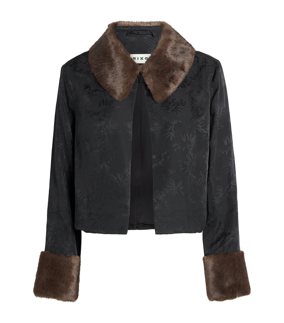 Rixo Womens Faux Fur-Trimmed Jacquard Luanne Jacket Black Image 1