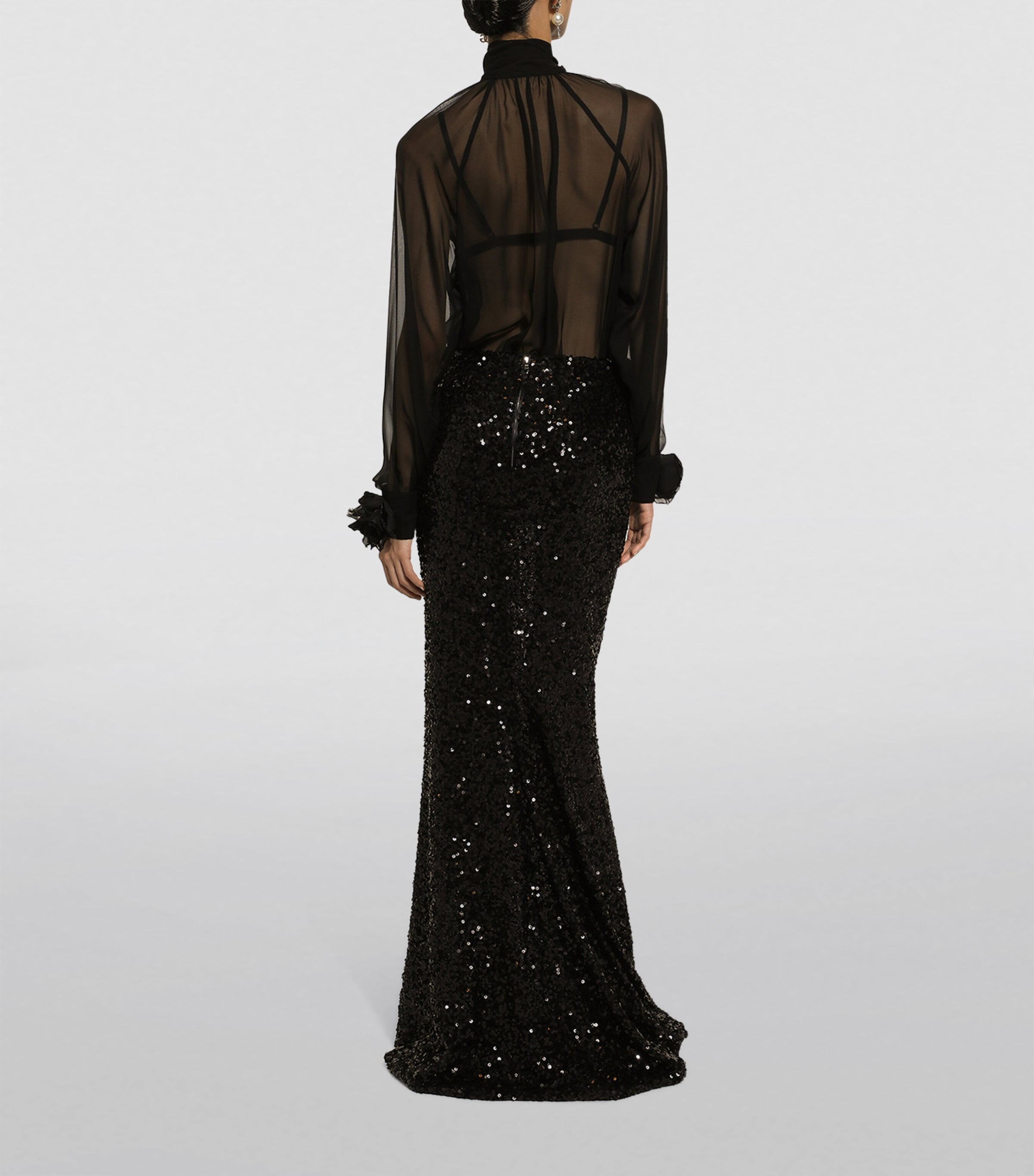 Silk Flower-Detail Blouse N0000-BLACK Image 5