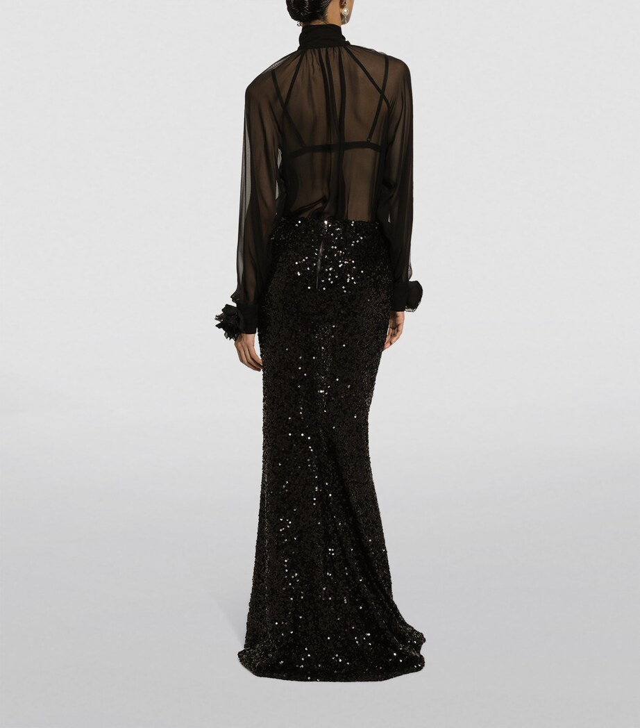 Silk Flower-Detail Blouse N0000-BLACK Image 5