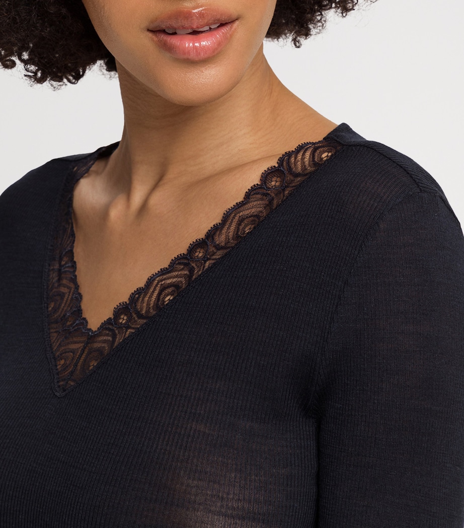Wool-Silk Woolen Lace T-Shirt BLACK Image 6