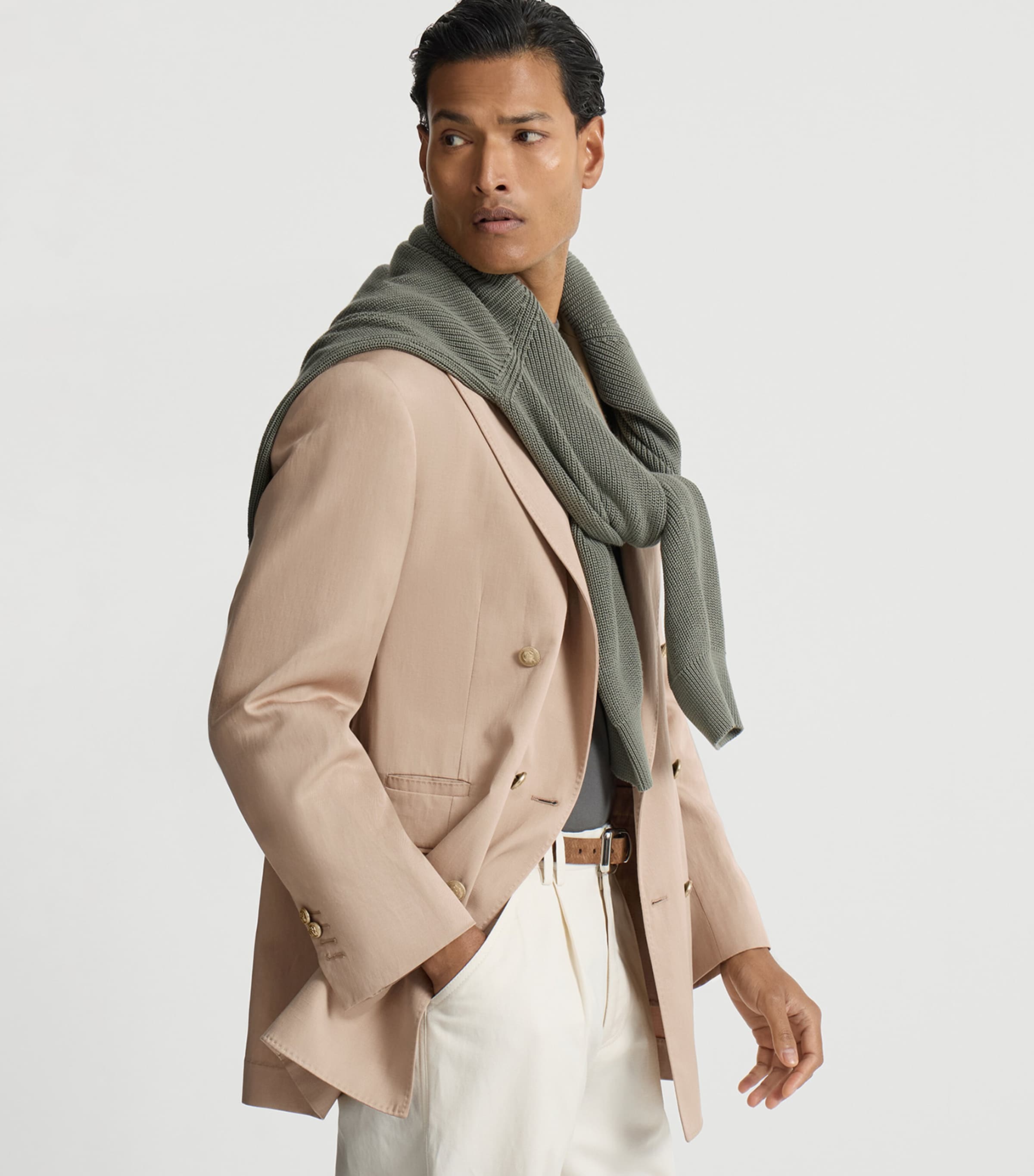 Brunello Cucinelli Mens Silk Délavé and Linen Gabardine Deconstructed Blazer Image 3