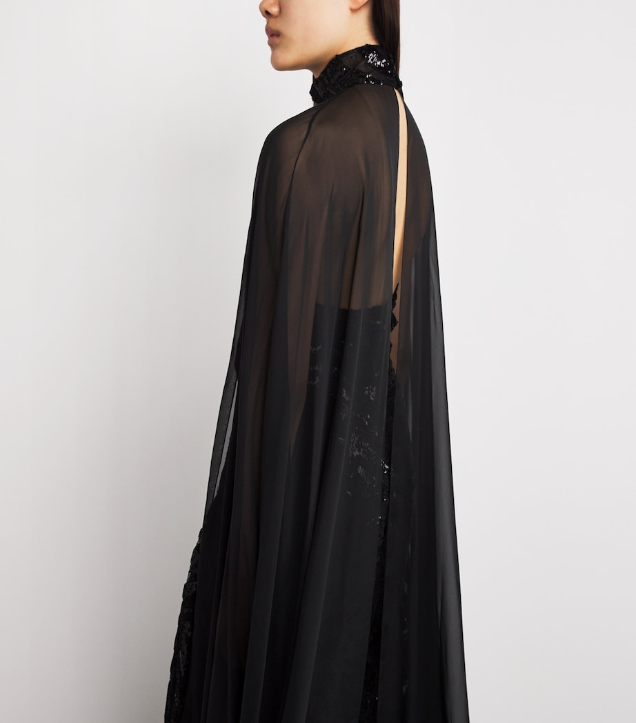 Sequinned Cape Gown 190000 BLACK Image 4