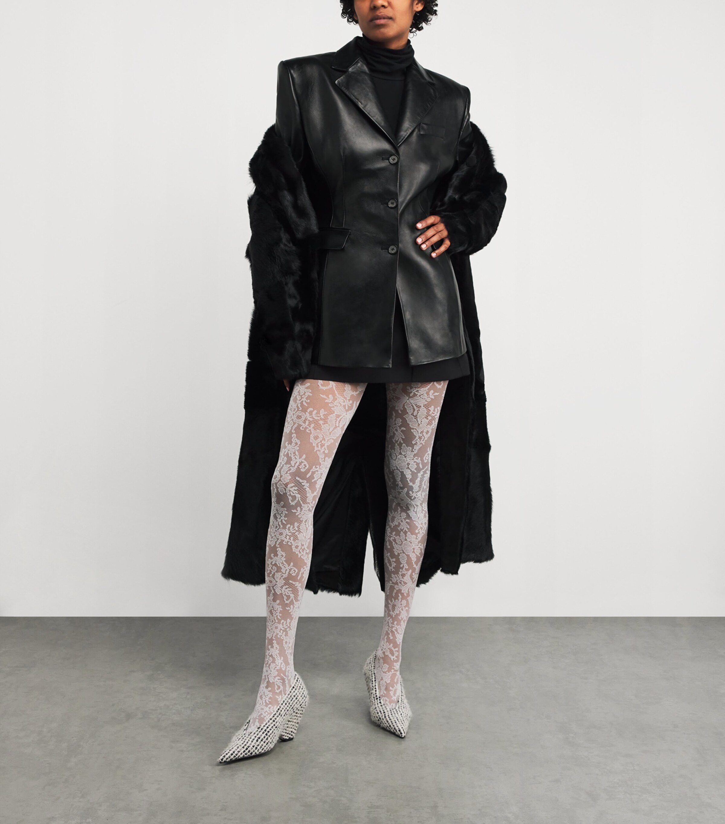 Leather Fitted Blazer BLACK Image 2