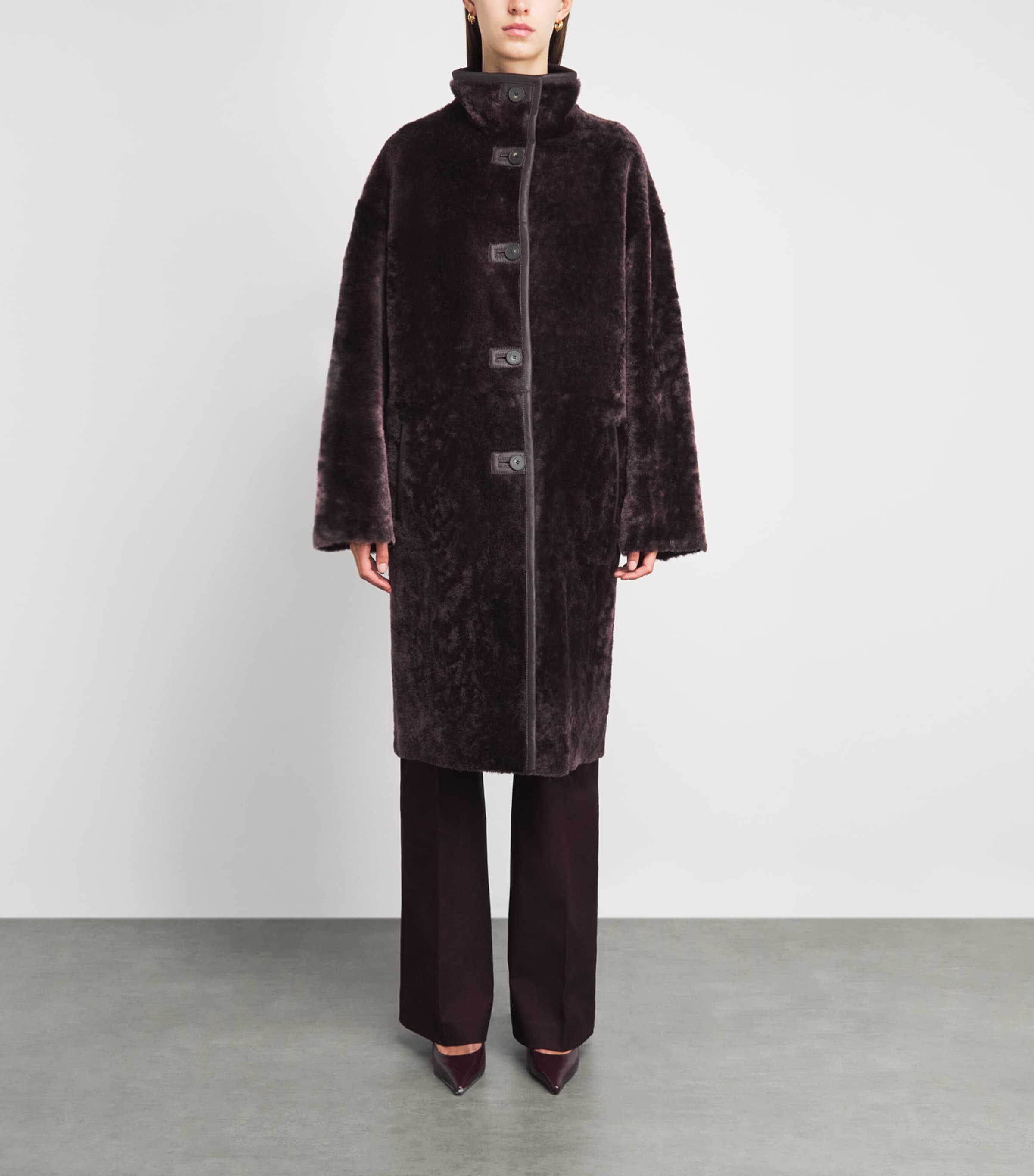 Joseph Womens Reversible Shearling Ari Coat Mahogany Image 6
