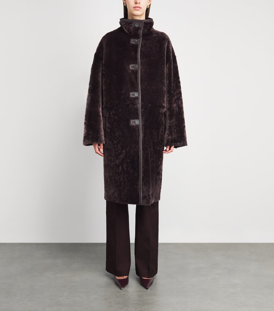 Joseph Womens Reversible Shearling Ari Coat Mahogany Image 6