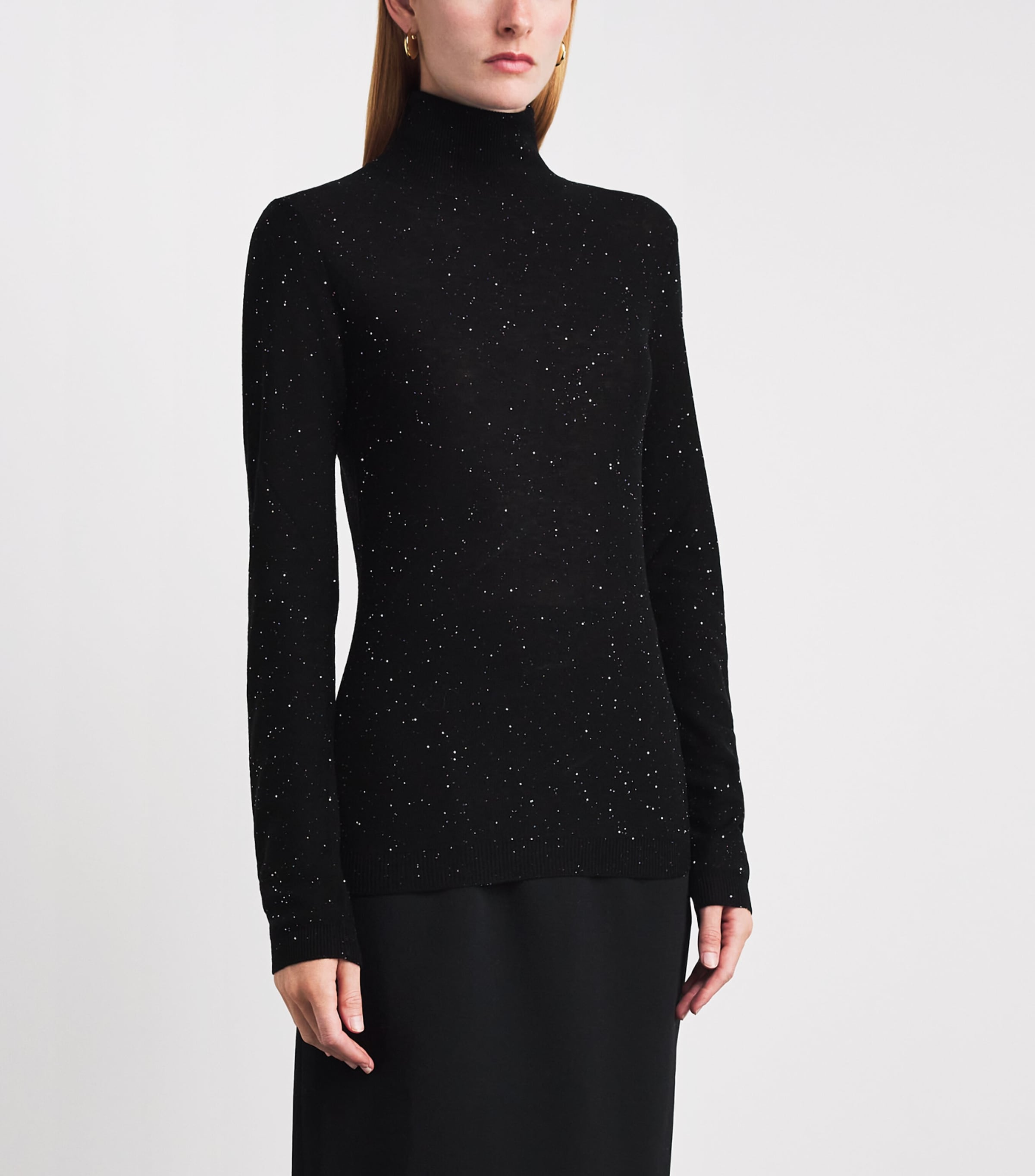 Fabiana Filippi Womens Virgin Wool Embellished Rollneck Sweater Nero Image 4