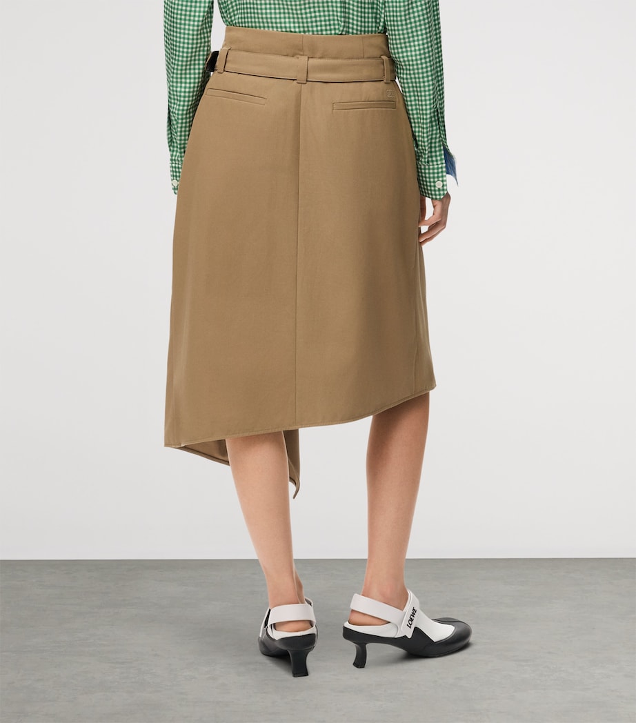 LOEWE Womens Asymmetric Wrap-Effect Midi Skirt Beige Image 4