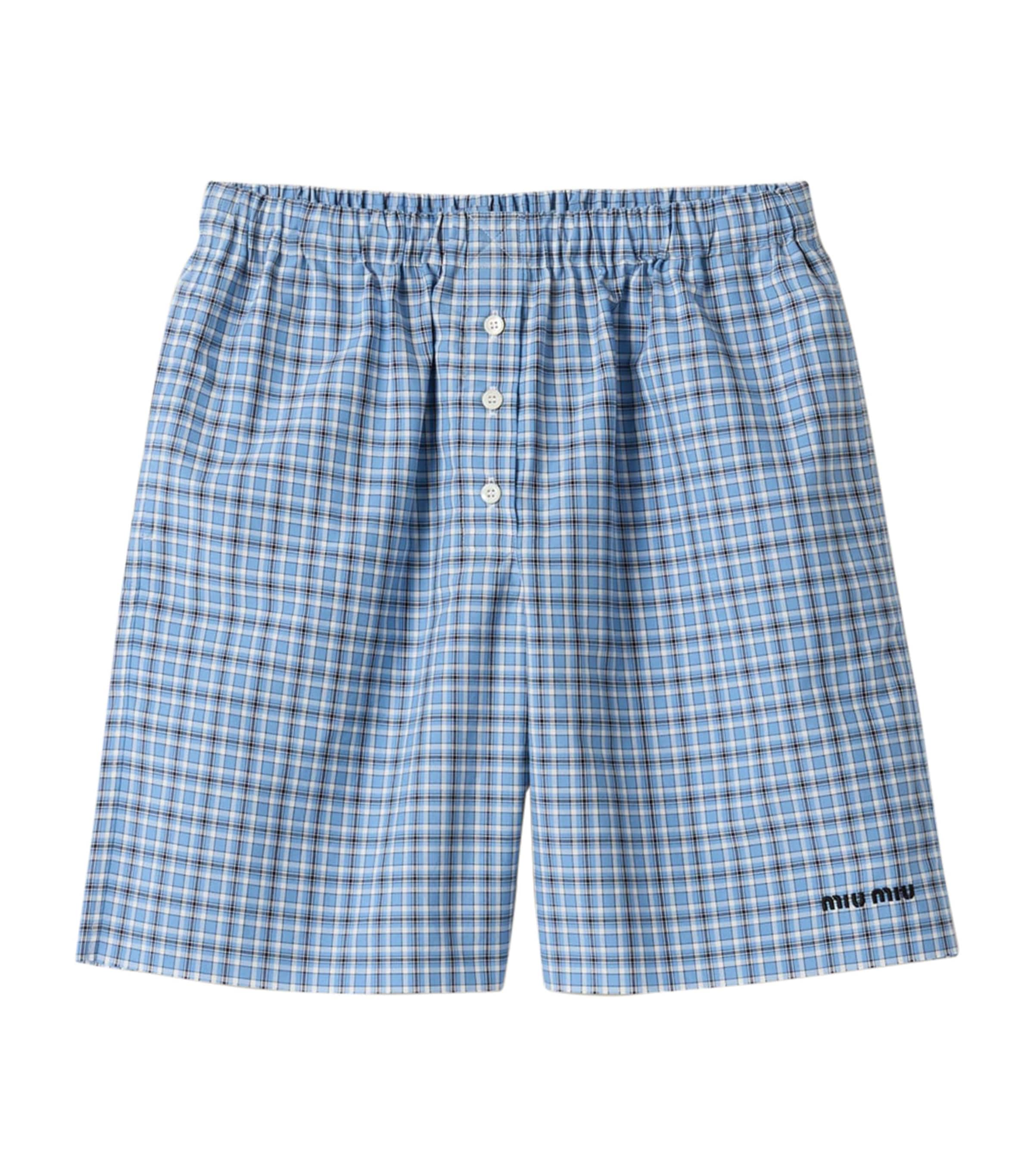 【送料&関税込】Miu Miu Poplin Shorts Miu Miu Cotton Poplin Check Shorts | Harrods UK