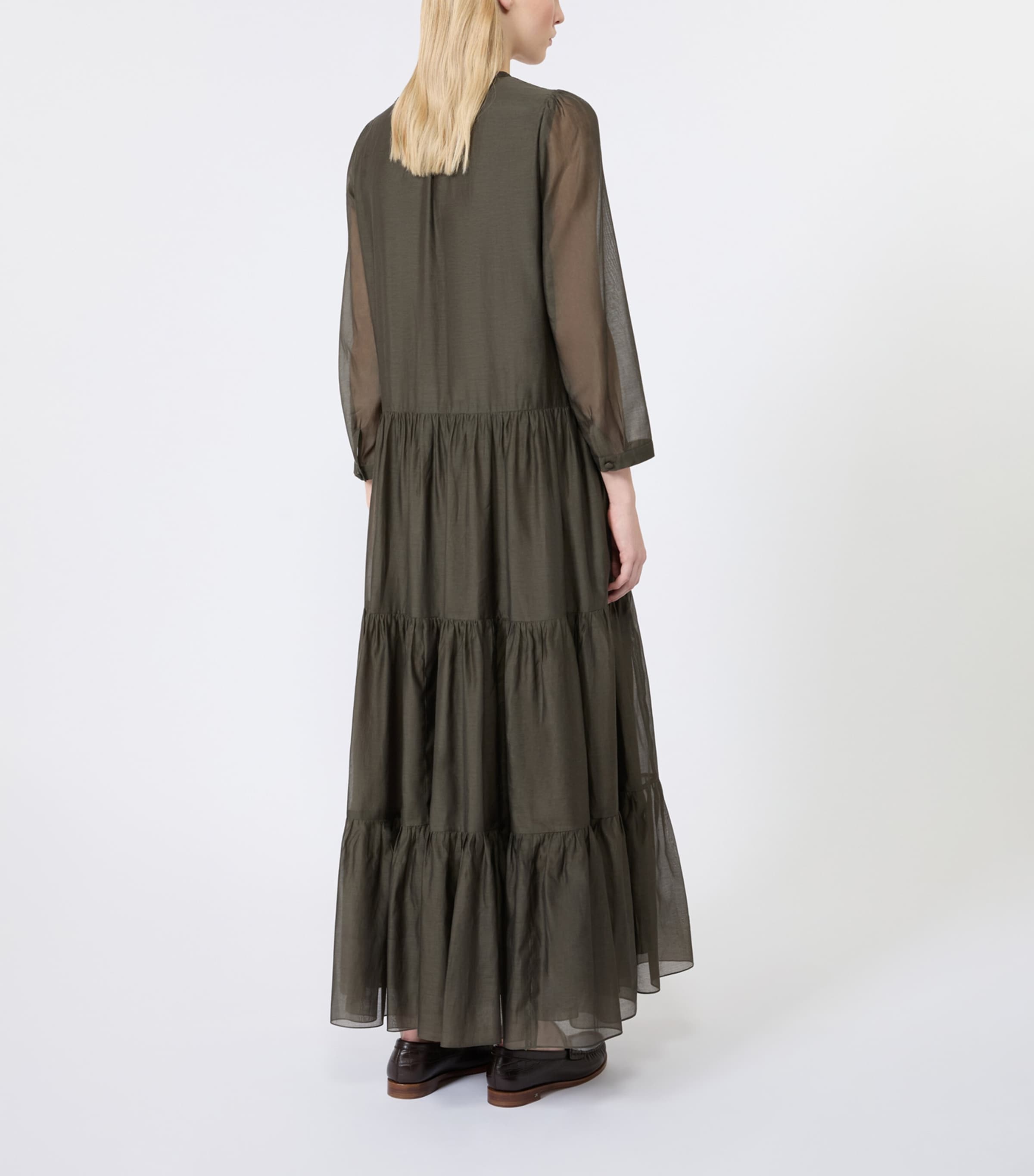 Max Mara Womens Cotton-Silk Voile Maxi Dress Kaki Image 3
